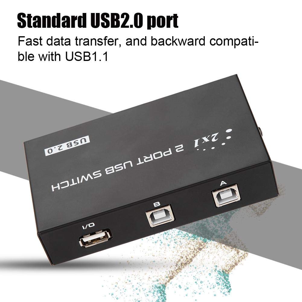 ASHATA 2/4 Port USB 2.0 Sharing Switch Box Hub - Manual USB Switcher Adapter for PC, Computer, Printer, Scanner - Black (2 Port) - Perfect for Home Office & Multi-Device Workstations