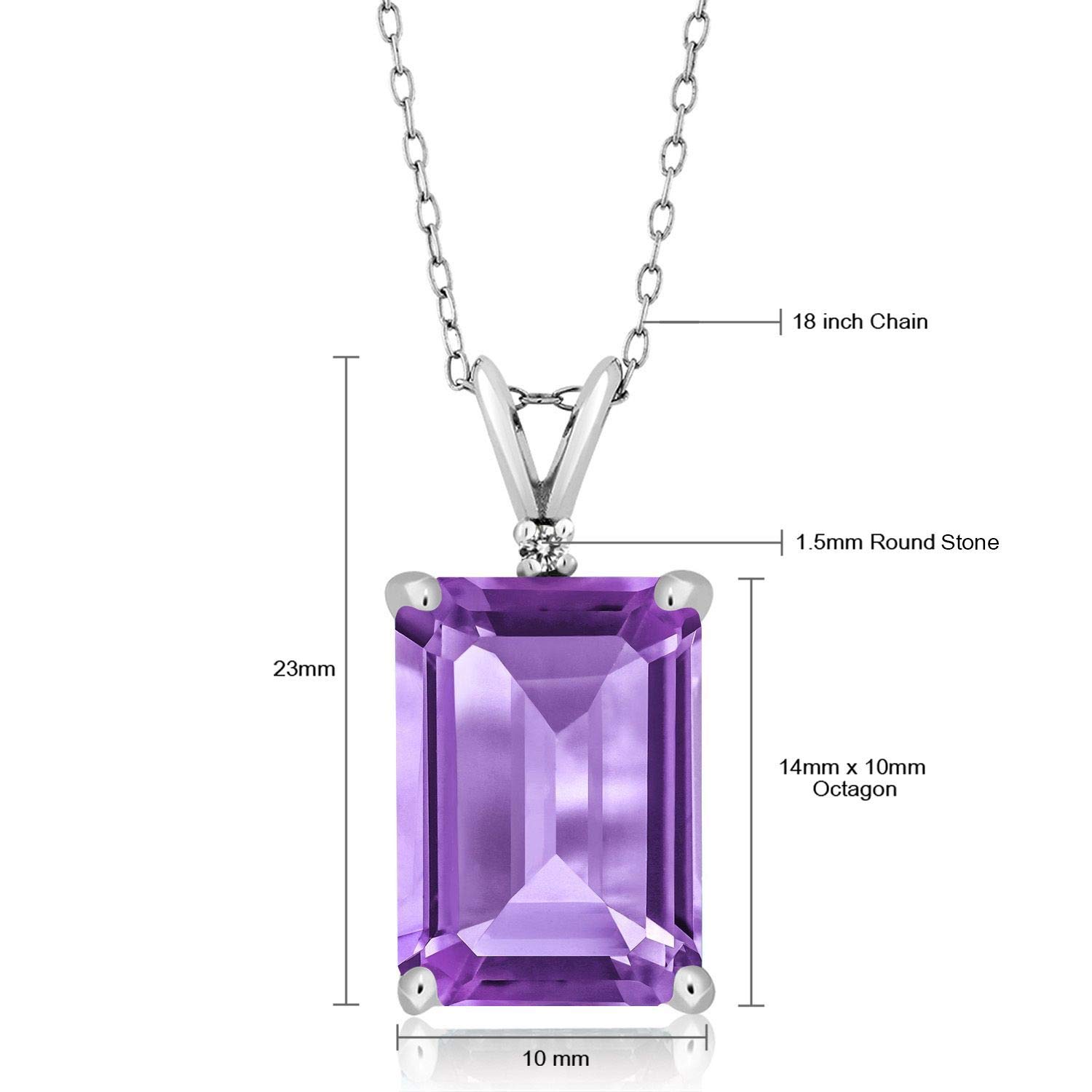 Emerald Cut Gemstone and White Diamond Pendant Necklace for Women | 14X10MM Birthstone Jewelry | 925 Sterling Silver with 18 Inch Chain | Elegant Gift for Anniversary, Birthday & Special Occasions