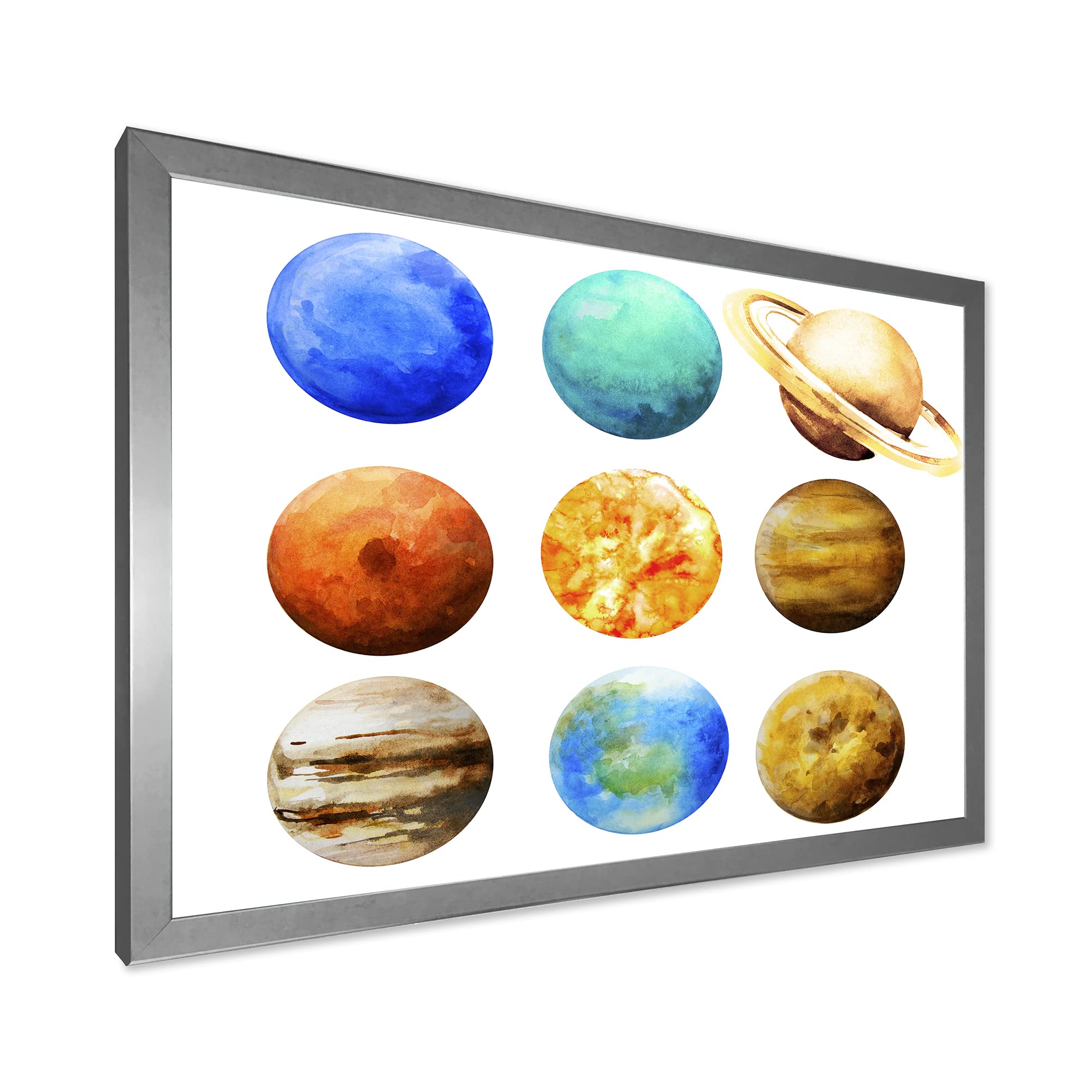 DesignQ Various Planets in Orbit Modern Framed Wall Art - Solar System Decor for Living Room, Bedroom & Office