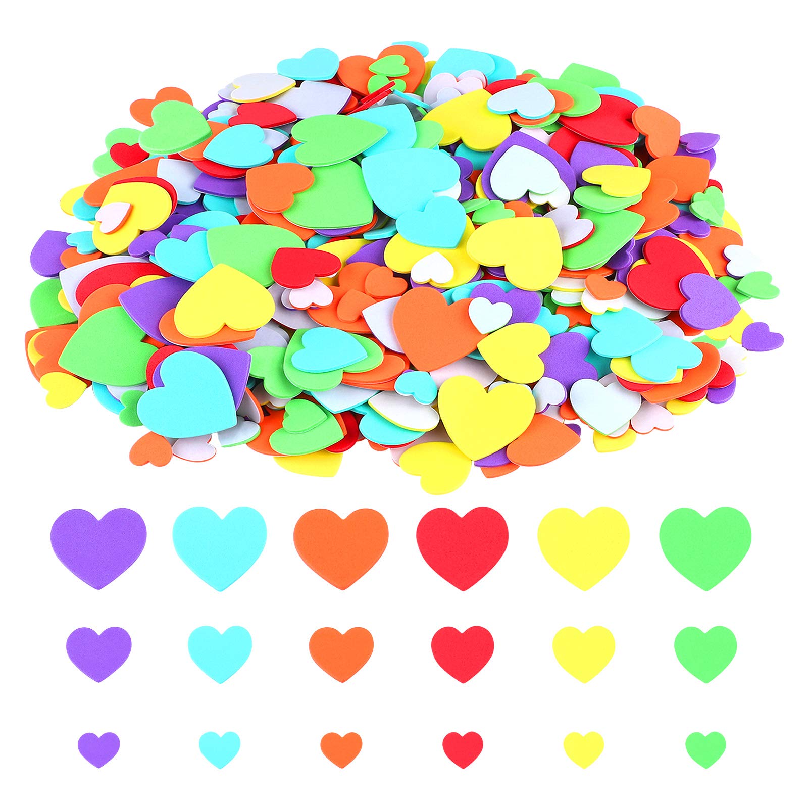 600pcs Self-Adhesive Heart Foam Stickers - Bulk Valentine's Day Crafts, Wedding Decorations, Scrapbooking & DIY Card Making Supplies for Kids & Adults