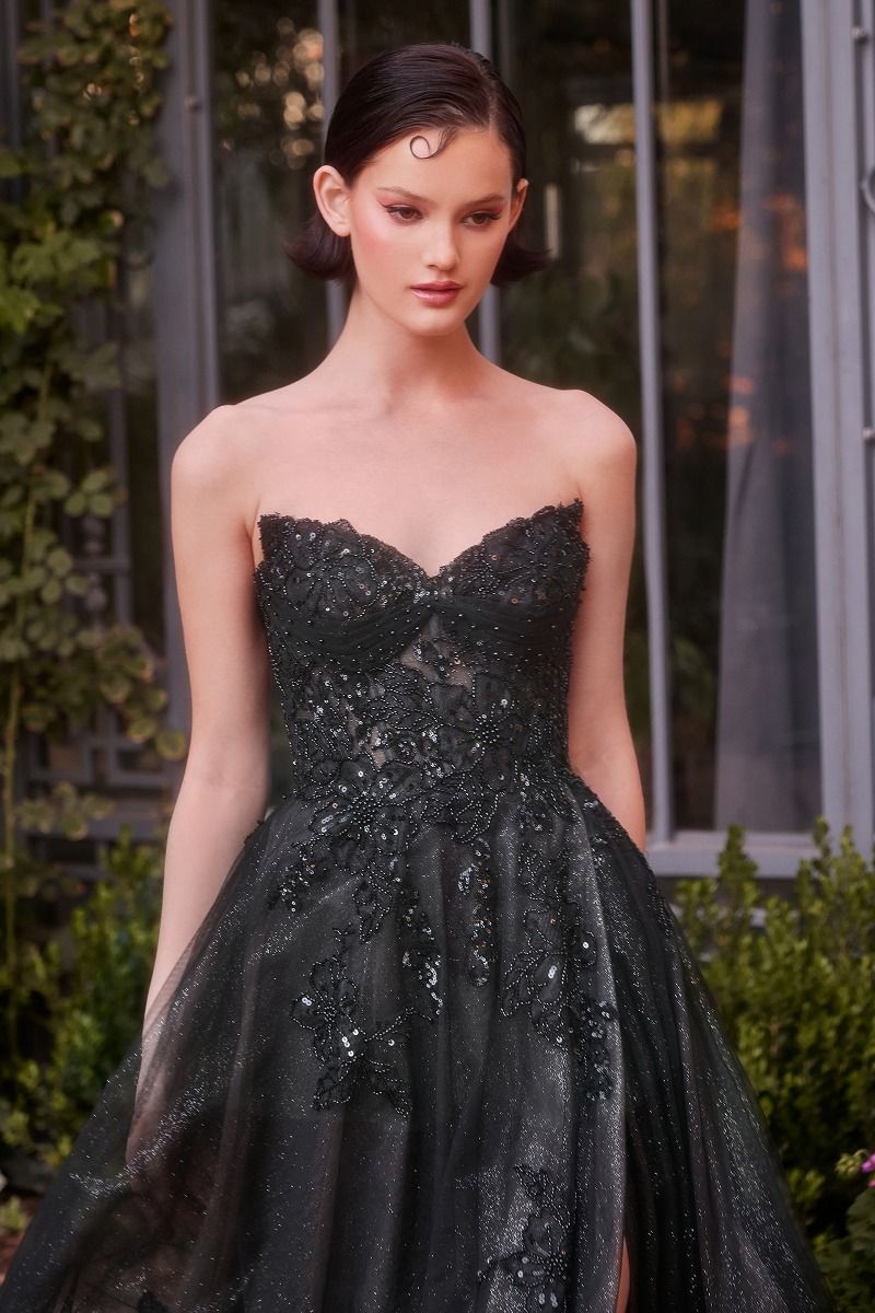 Elegant Strapless Layered Tulle Ball Gown in Black & Nude - Andrea & Leo | Perfect for Prom, Wedding, and Formal Events
