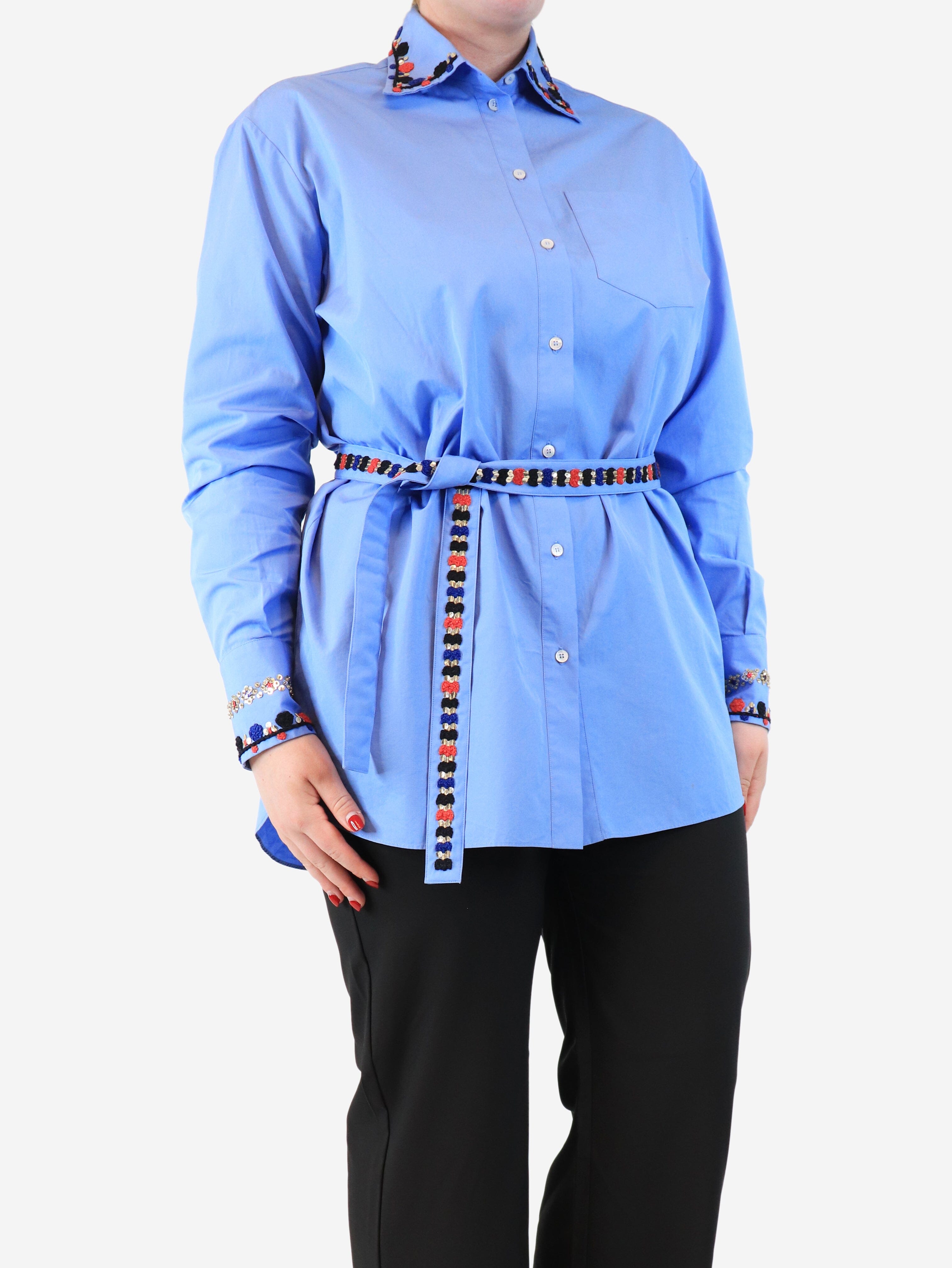 Stylish Blue Shirt with Detailed Collar - UK Size 12 for Women | Perfect for Office Wear, Casual Outings & Special Occasions