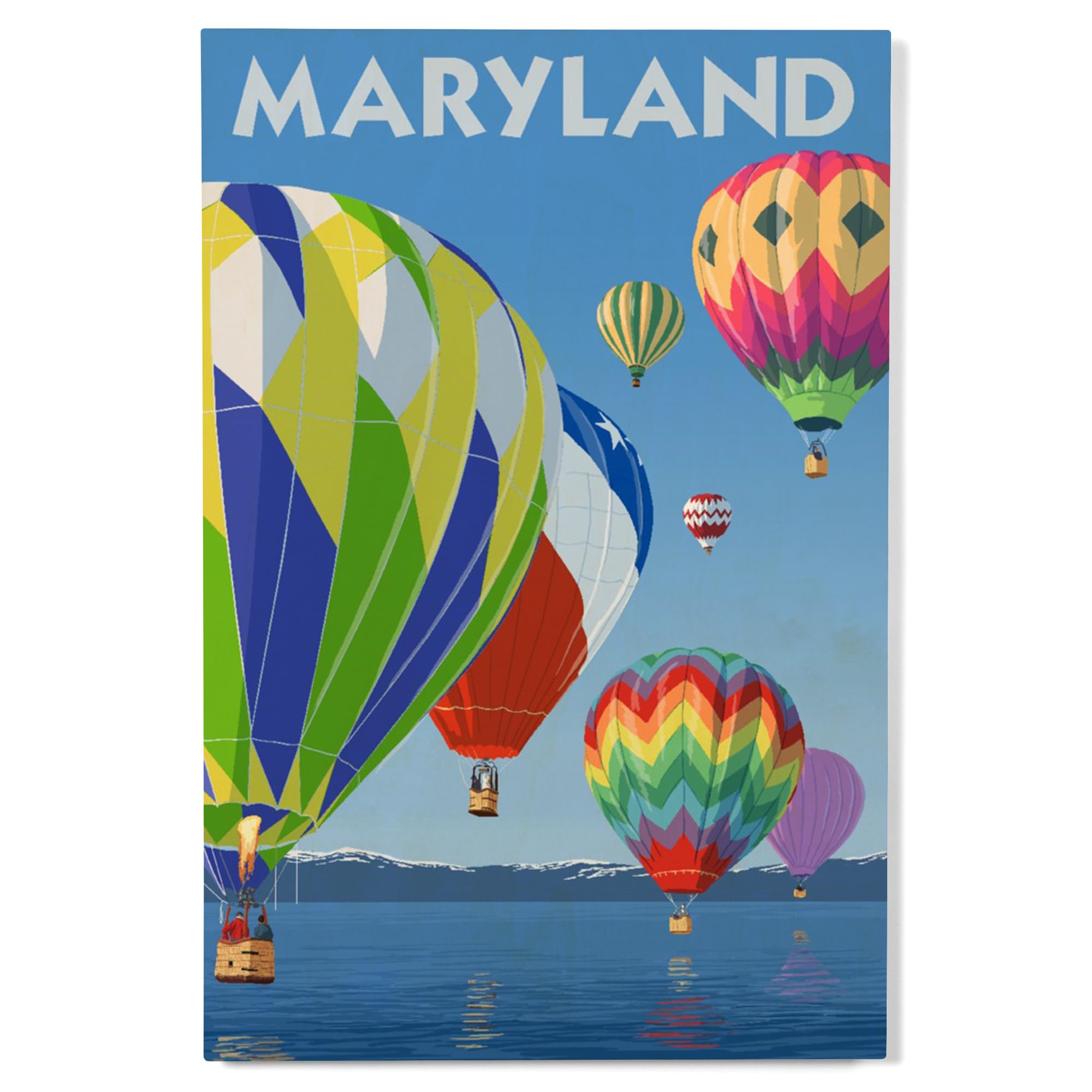 Lantern Press 12x18 Inch Premium Wood Sign - Ready to Hang Wall Decor with Maryland Hot Air Balloons Design - Perfect for Home, Office & Nursery Decorations