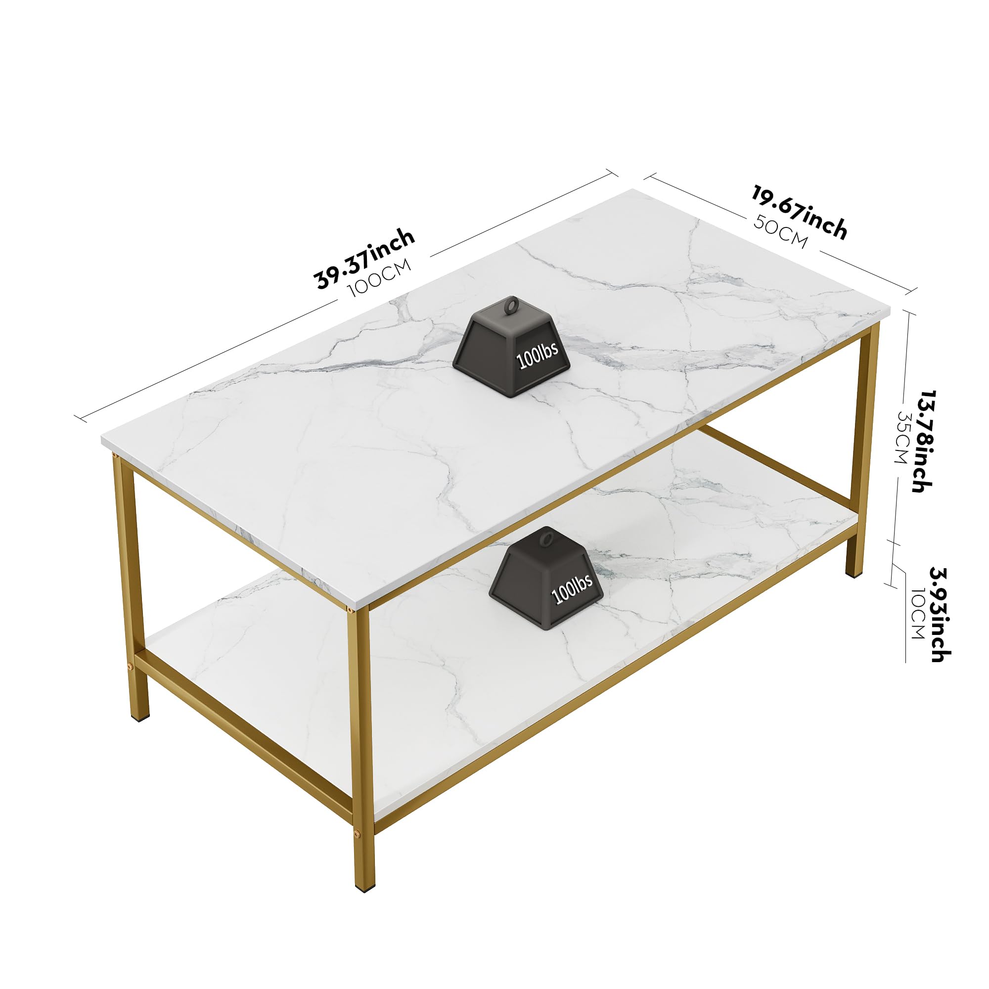 SAYGOER Modern 2-Tier Coffee Table - Industrial Rectangle Wood End Table in White Gold for Living Room, Home Office & Small Spaces | Perfect for Lounge, Apartment Decor & Coffee Serving