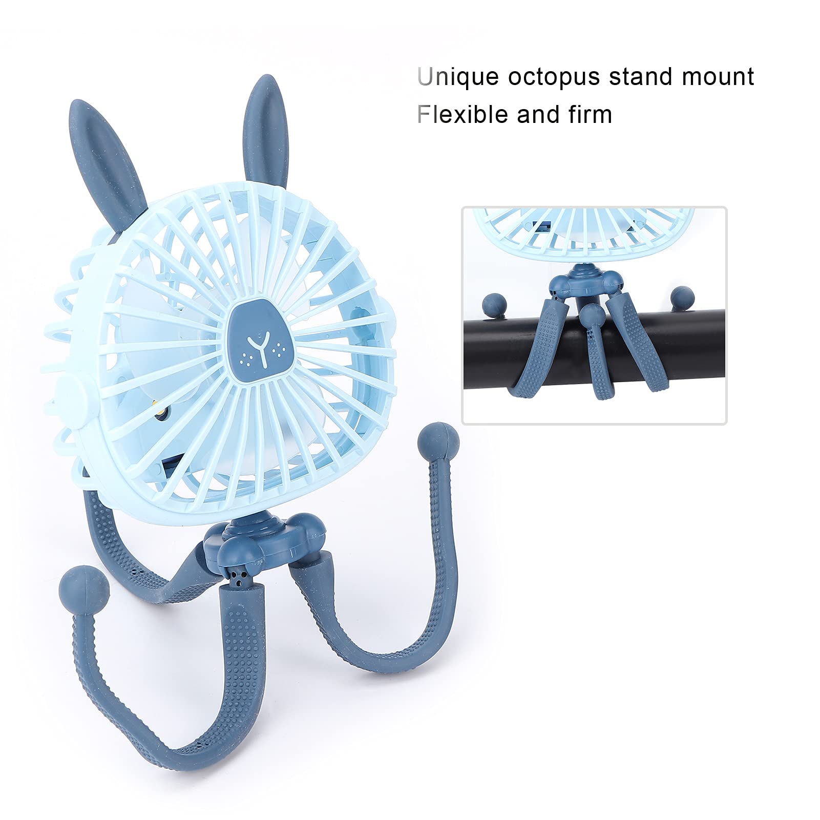 Dioche Mini Handheld Stroller Fan with Flexible Tripod - USB Rechargeable, Low Noise Baby Fan with Night Light - Perfect for Car Seats, Cribs, Bikes & Treadmills (Blue) - Ideal for Outdoor Activities, Travel & Nursery Use