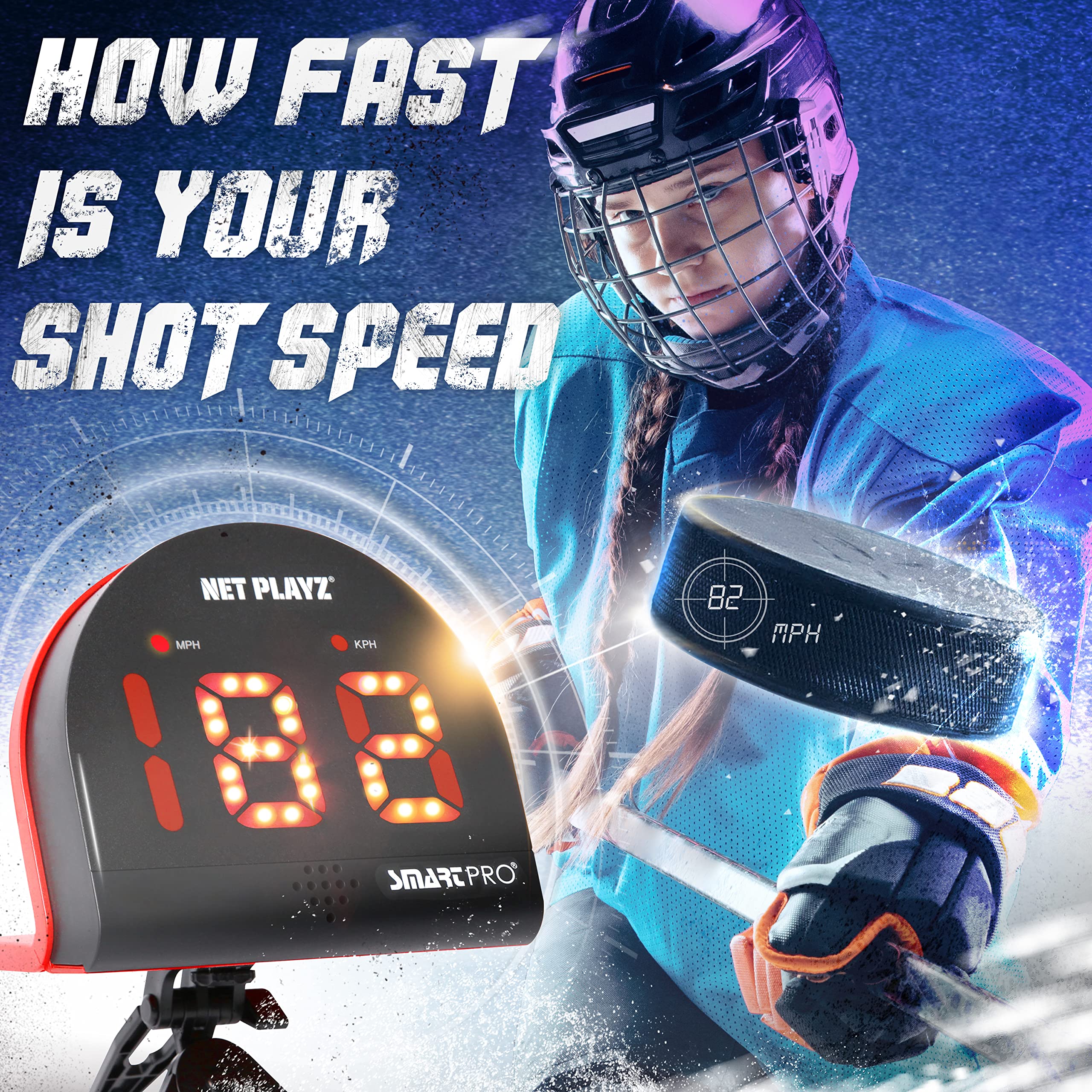 Hockey Radar Speed Gun & Training Aid - Hands-Free Speed Sensor for Ice, Field, Street & Roller Hockey | High-Tech Gadget for Players & Coaches | Perfect for Practice, Games & Performance Tracking