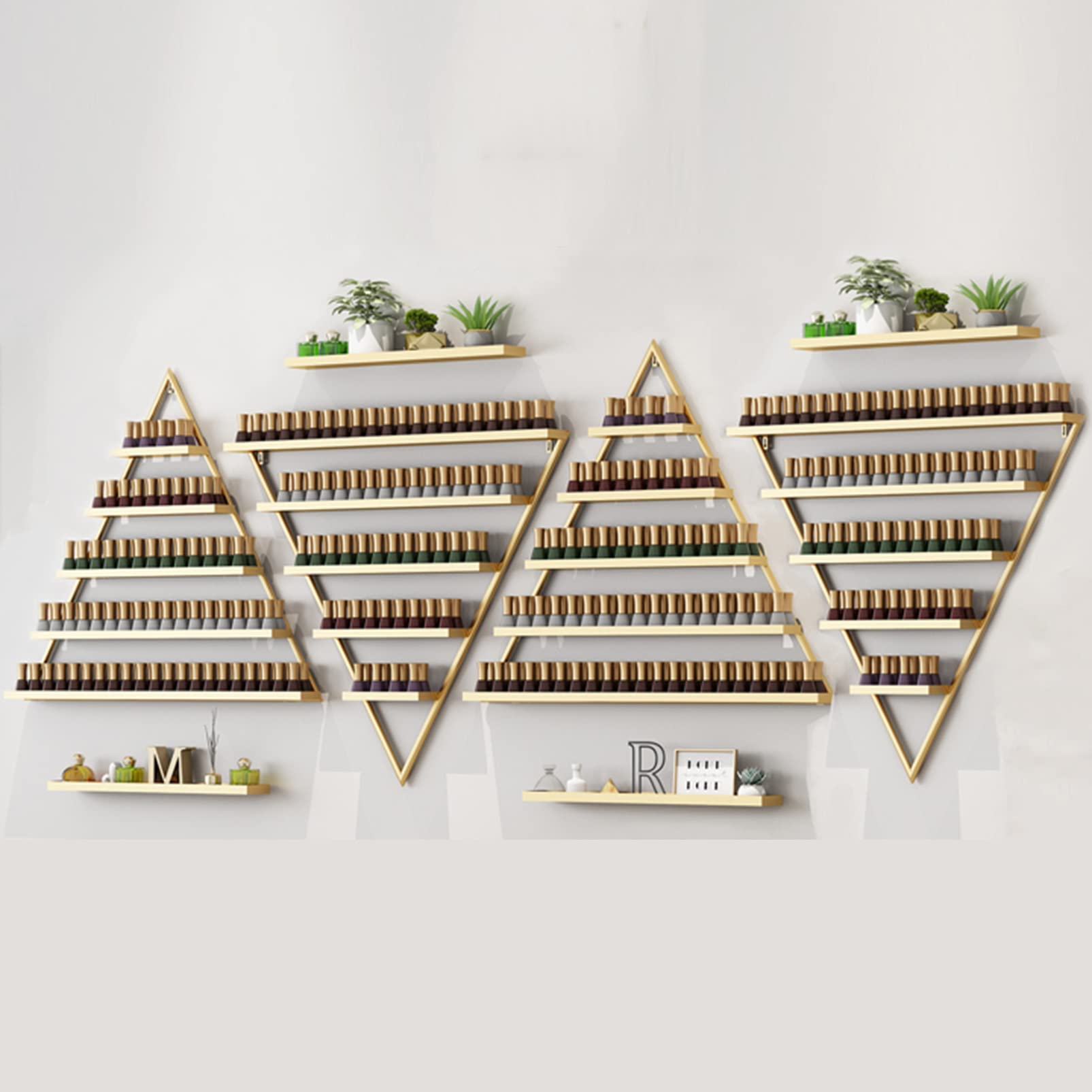 Wall Mounted Nail Polish Organizer - Triangle Metal Perfume & Essential Oil Display Shelf for Home, Salon, Spa - Perfect for Cosmetics Bottles, Spice Storage & Business Display