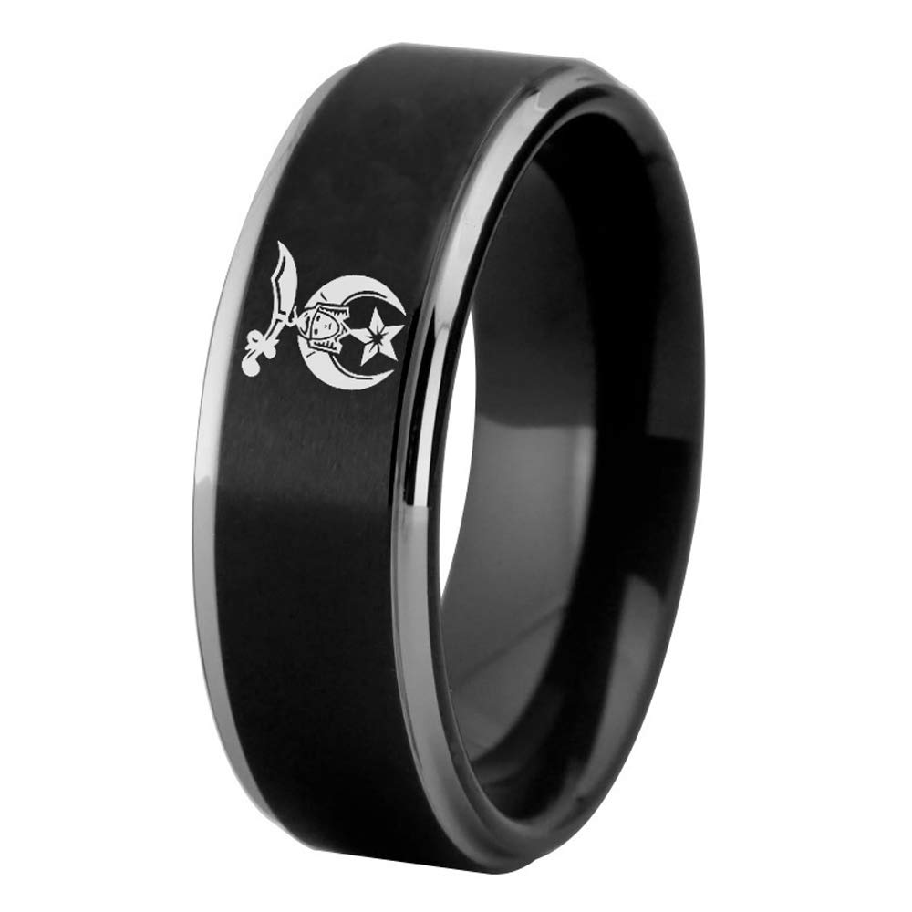 CLOAD DANCER Masonic Shrine Shriner Symbol Design 8mm Black & Silver Tungsten Carbide Wedding Band Ring - Free Engraving - Perfect for Fraternal Events, Ceremonies, and Anniversary Gifts
