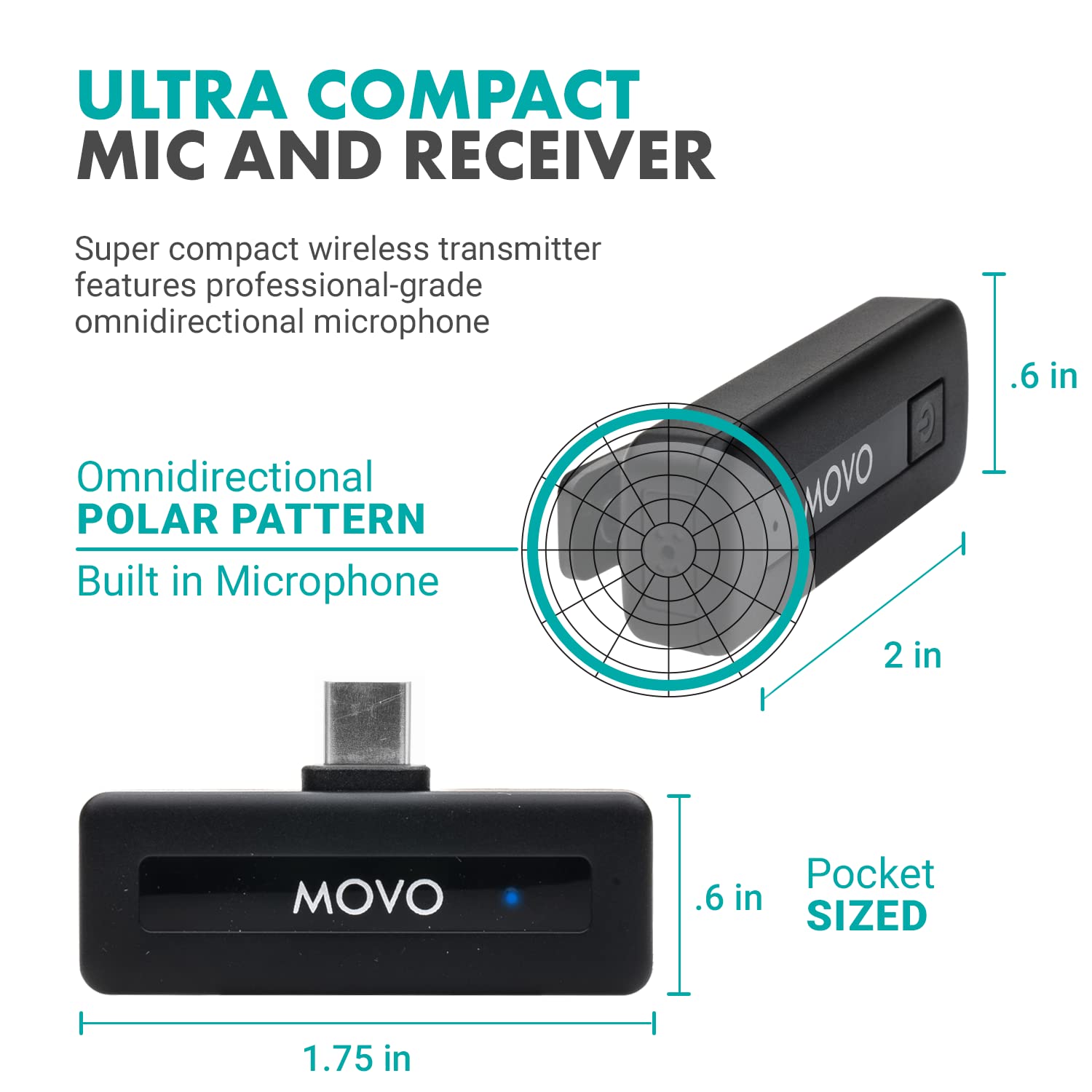 Movo Wireless Mini UC USB-C Lavalier Microphone for Android, iPhone, iPad Pro & Laptops - Compact Wireless Mic for Video Recording, Live Streaming, Podcasting & Online Meetings