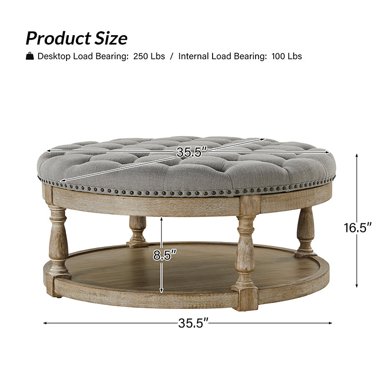 Danilynn Tufted Round Cocktail Ottoman Coffee Table - Stylish Footrest & Side Table for Living Room, Bedroom & Lounge Areas