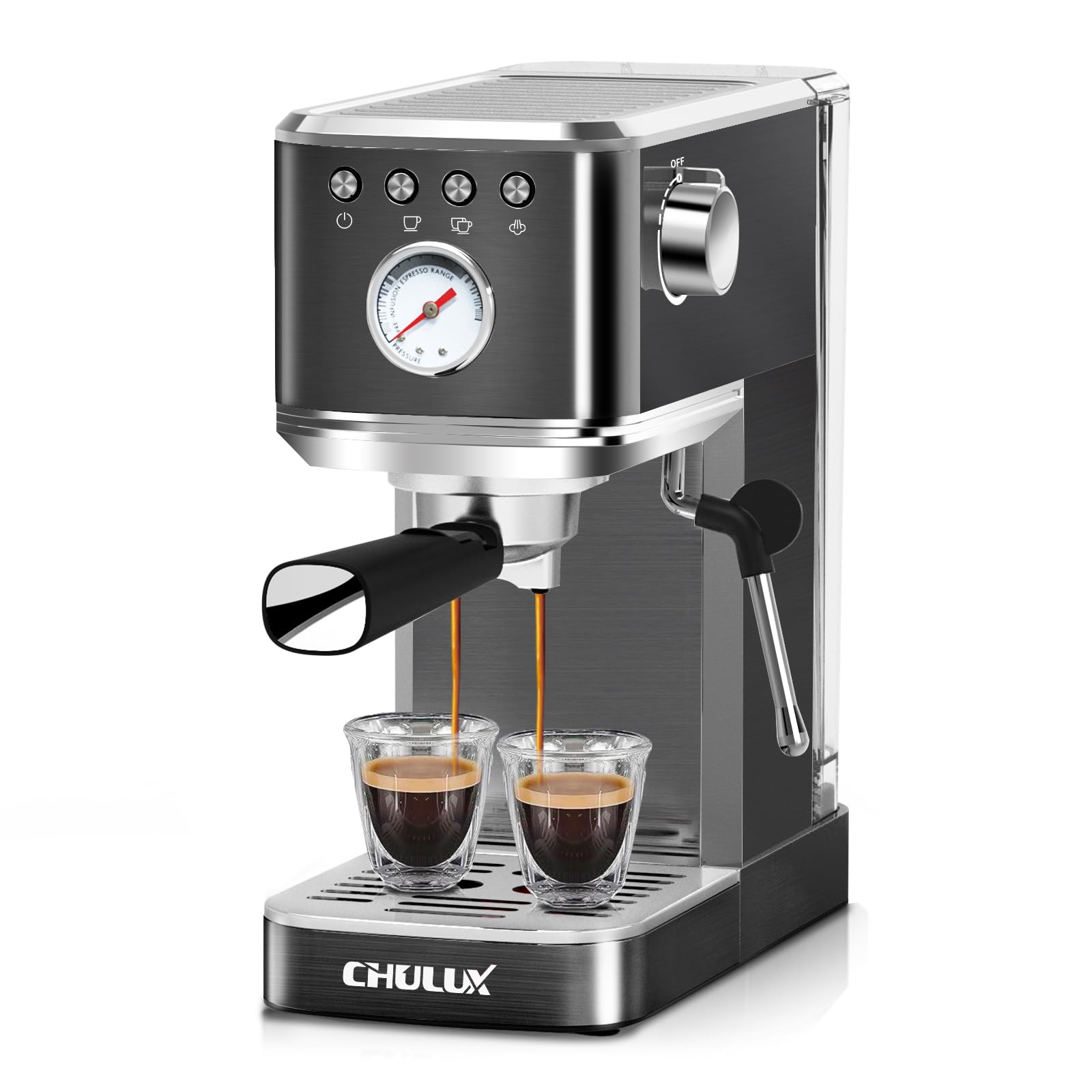 CHULUX 20 Bar Professional Italian Pump Semi-Automatic Espresso Coffee Maker with Milk Frother Steam Wand - Compact Slim Design for Home Baristas, Perfect for Cappuccino & Latte (Black) | Ideal for Kitchen Countertops, Office Breakrooms & Small Spaces