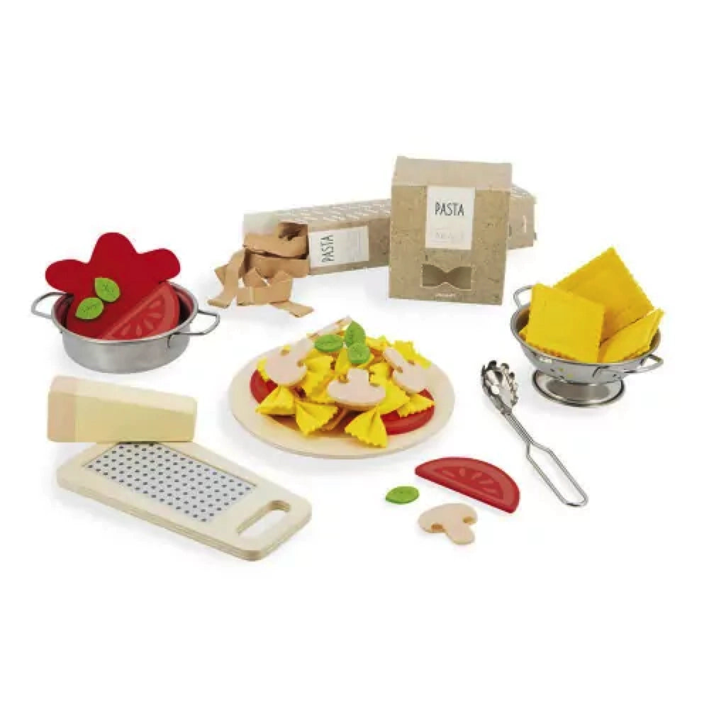 Janod Wooden Pasta Mixing Toy Set - Montessori Learning & Pretend Play Kitchen for Toddlers - Perfect for Kids Cooking Activities & Sensory Play