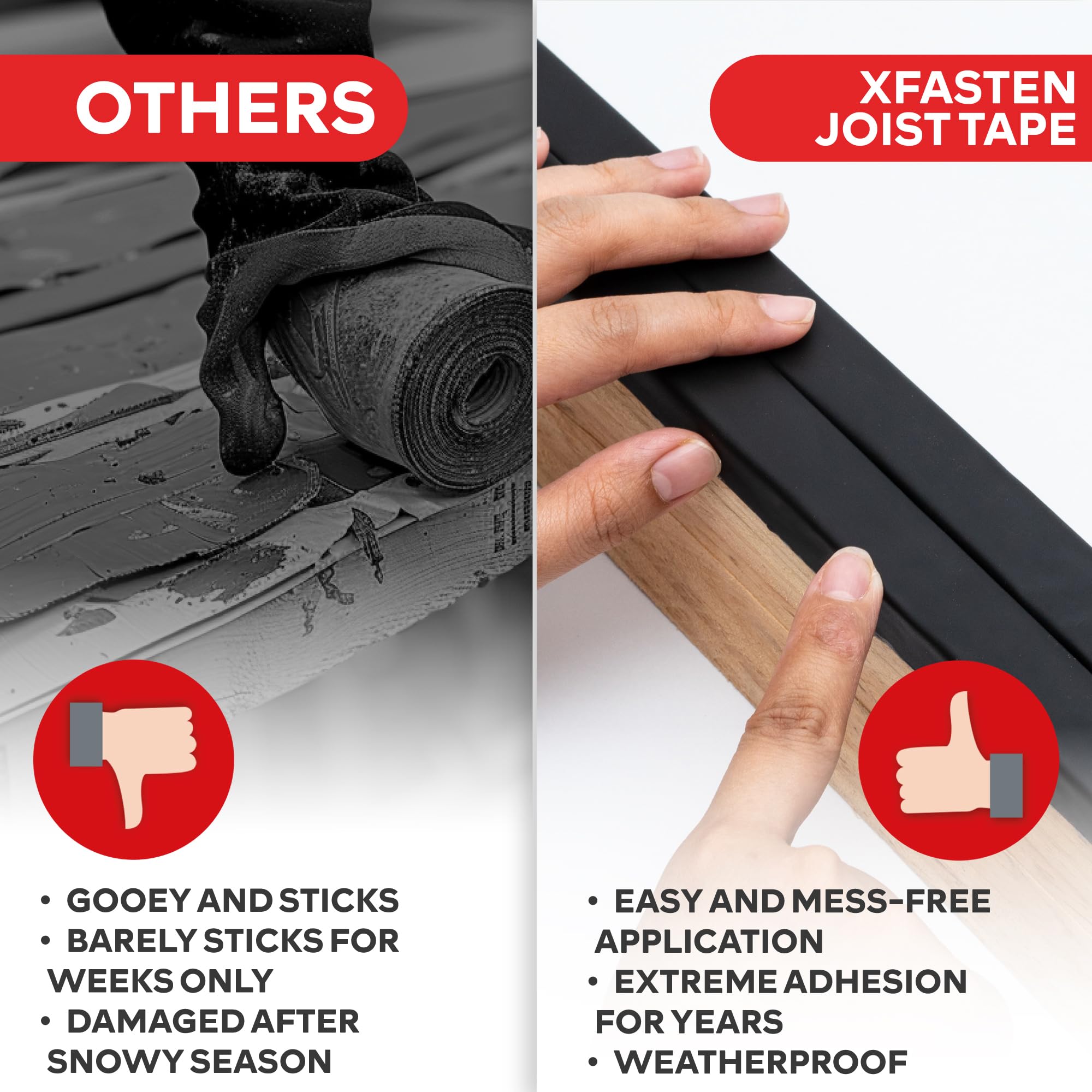 XFasten 2 Inch x 50 Feet Butyl Joist Tape (24-Pack) - Waterproof Deck Flashing Tape for Roofing, Decking & Construction | Professional Sealant for Waterproofing & Protection - Black