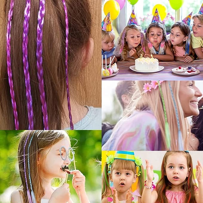 MYYNTI 12 Pcs Kids Hair Extensions Braids with Claw Clips - Colorful Girls Braided Wigs with Beads for Party, Cosplay & Halloween Costume Accessories