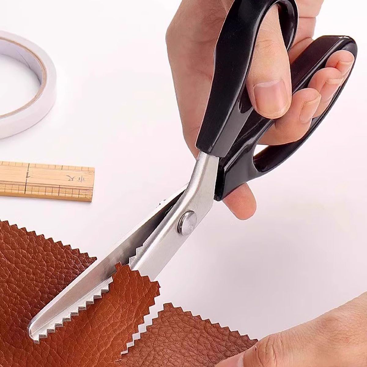2 Pack lyfLux Pinking Shears Scissors - Professional Fabric Scissors with 3mm Zig Zag & Rounded Teeth for Sewing, Crafting, Paper Cutting, Leather - Perfect for Quilting, DIY Projects & Dressmaking