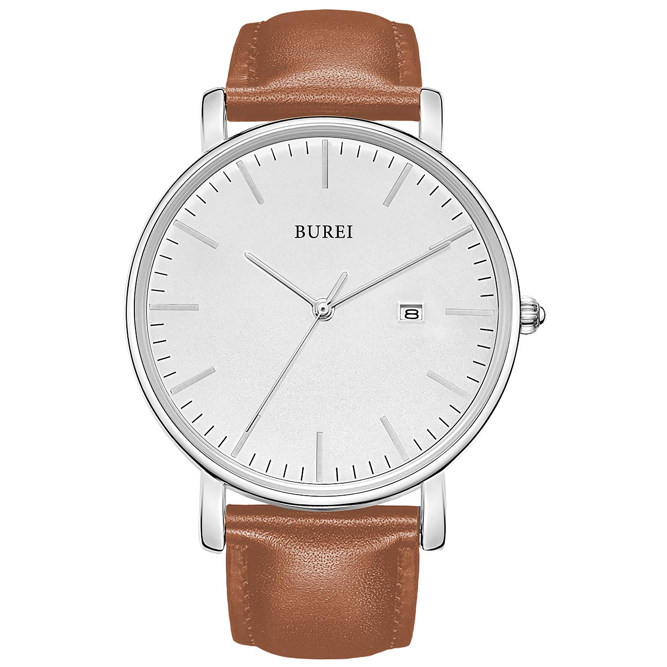 BUREI Ultra Thin Men's Quartz Watch with Date Calendar - Slim Analog Leather Strap Wristwatch for Men & Women | Perfect for Business, Casual & Formal Occasions