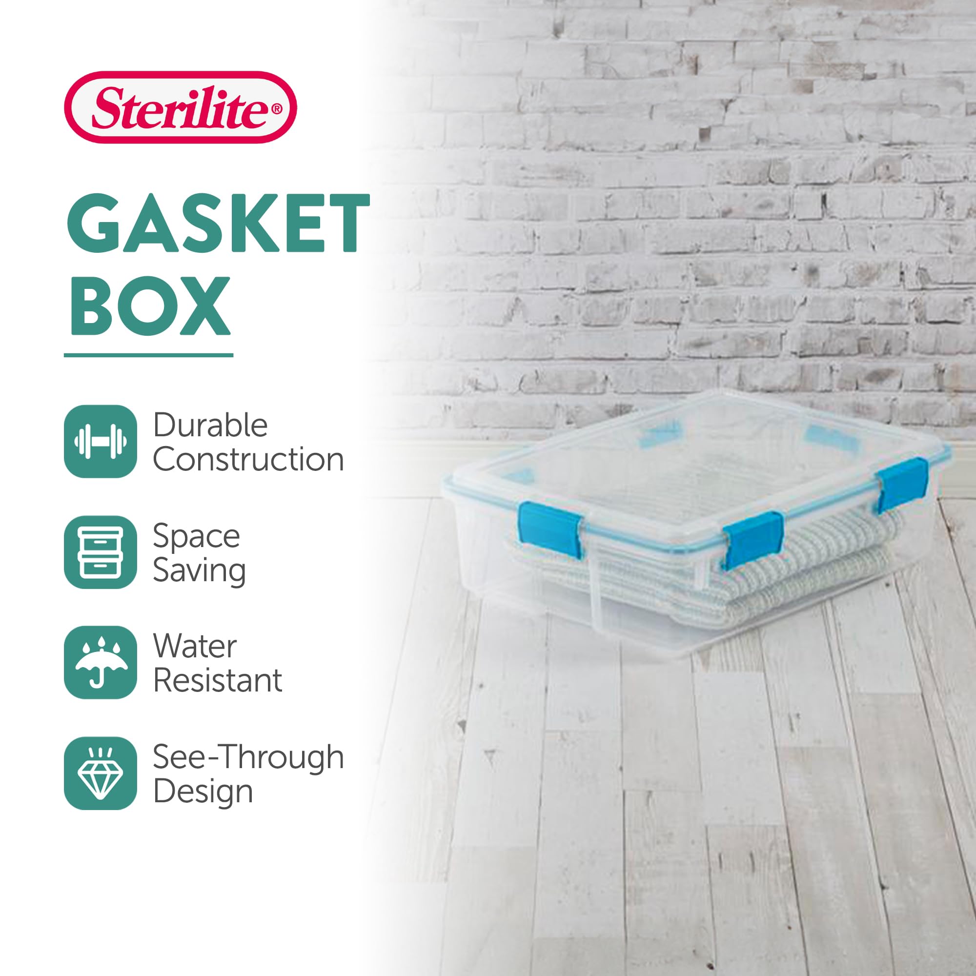Sterilite 12-Pack 37 Quart Clear Weatherproof Storage Bins with Secure Latching Lids - Airtight Plastic Containers for Home Organization, Garage, Basement & Outdoor Use