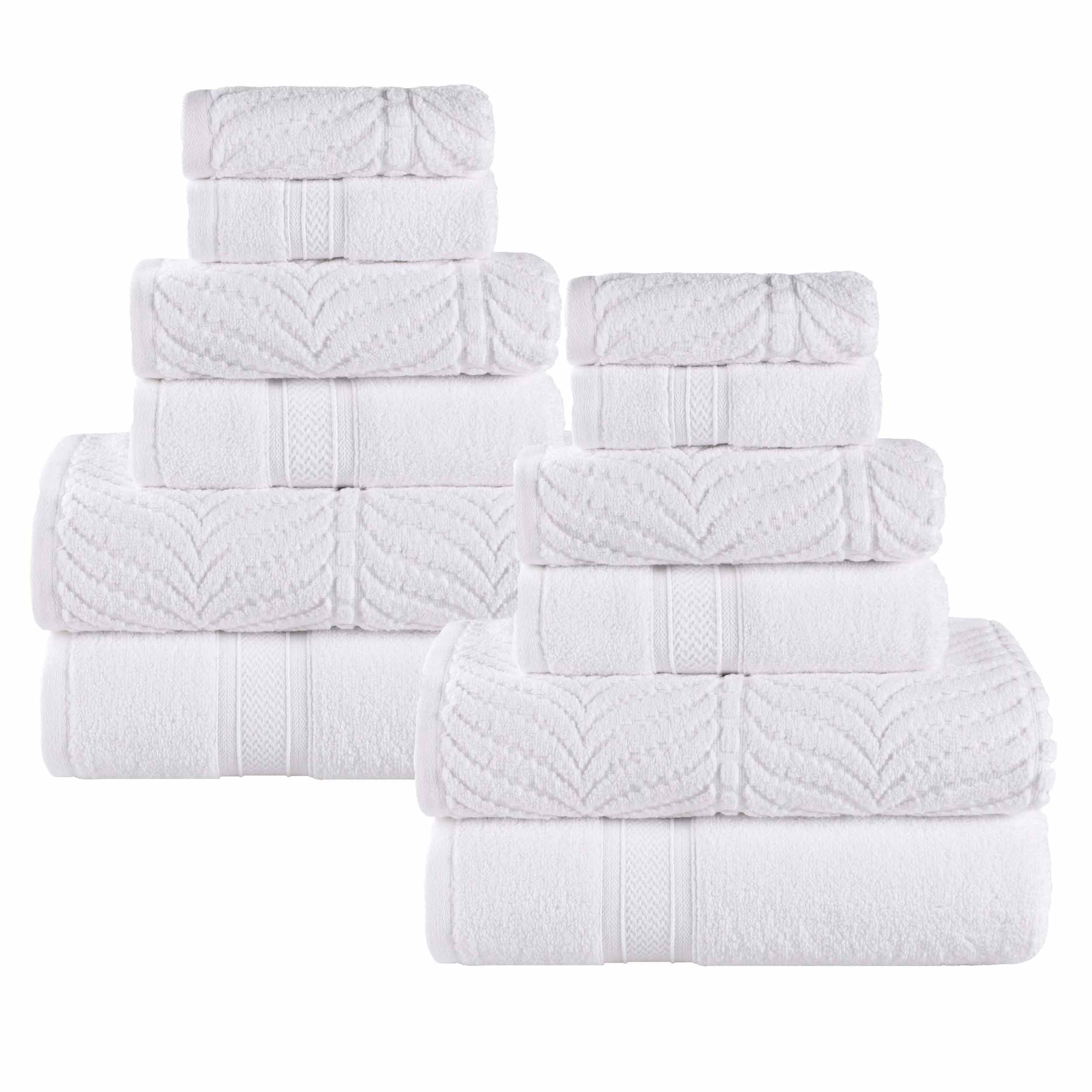 Premium 12-Piece Zero Twist Cotton Towel Set - Solid & Jacquard Chevron Design for Bath, Spa, and Luxury Home Decor