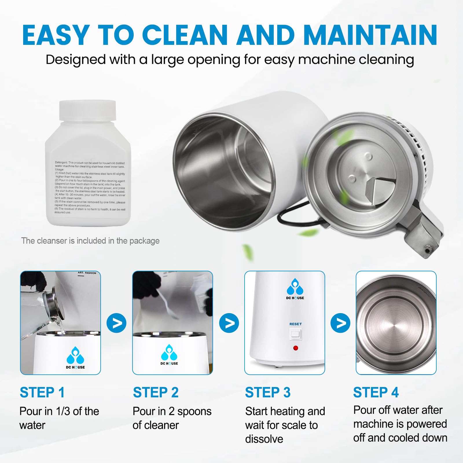 DC HOUSE 1 Gallon Water Distiller Machine - 750W 4L Countertop Pure Water Maker for Home & Kitchen | Perfect for Drinking, CPAP Humidifiers, Baby Formula & Coffee | BPA-Free Plastic Container