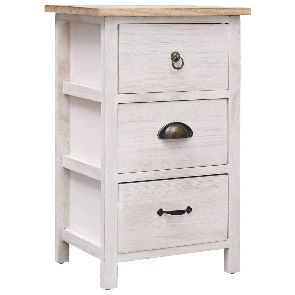 INLIFE Paulownia Wood Side Cabinet with 3 Drawers - Freestanding Storage Cabinet, End Table for Living Room, Bedroom, Office - 13.8