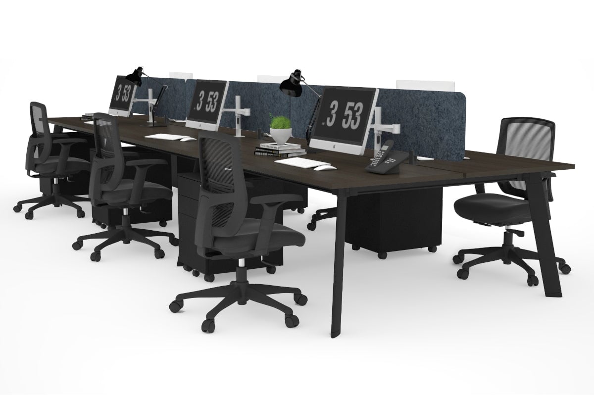 6-Person Workstation with Black Frame - 1600L x 700W Dimensions - Ideal for Office, Conference Room, or Coworking Space