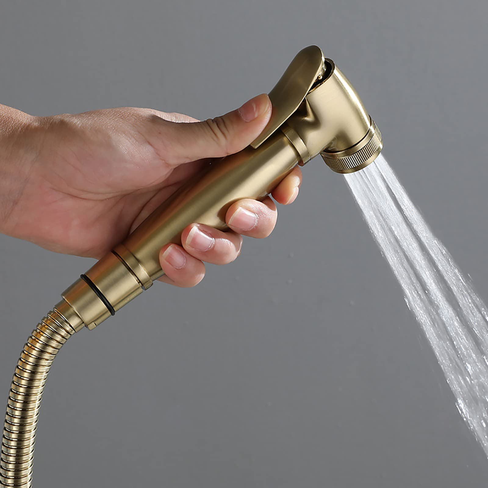 Handheld Bidet Sprayer for Toilet - Hot & Cold Water Brass Sprayer Kit with Adjustable Pressure, Wall Mounted (Brushed Gold) - Perfect for Baby Cloth Diaper Cleaning & Personal Hygiene