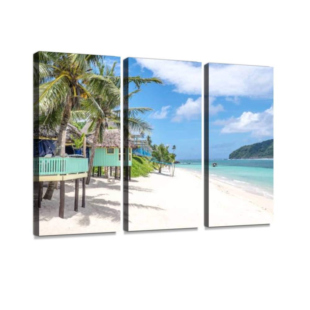 Blaverr 3-Panel Wall Art - Modern Canvas Print of Colorful Lalomanu Beach, Upolu Island Samoa - Tropical Ocean Scenery for Living Room & Bedroom Decor - Ready to Hang - Perfect for Coastal, Beach House or Boho Style Home Decoration