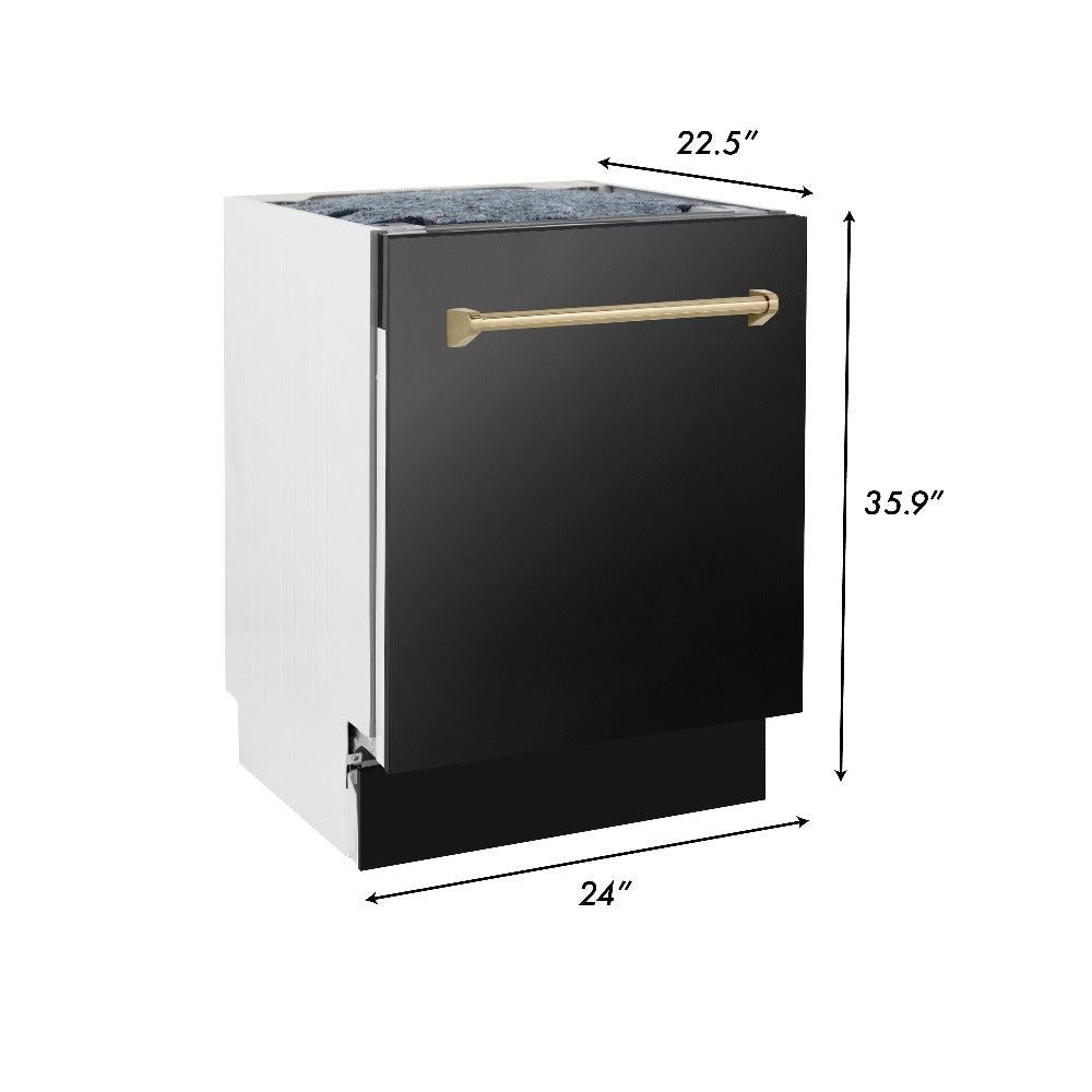 ZLINE Autograph Edition 48-inch Black Stainless Steel Kitchen Package - Dual Fuel Range, Range Hood, Dishwasher & Champagne Bronze Refrigerator | Premium Kitchen Appliances for Modern Homes & Professional Chefs
