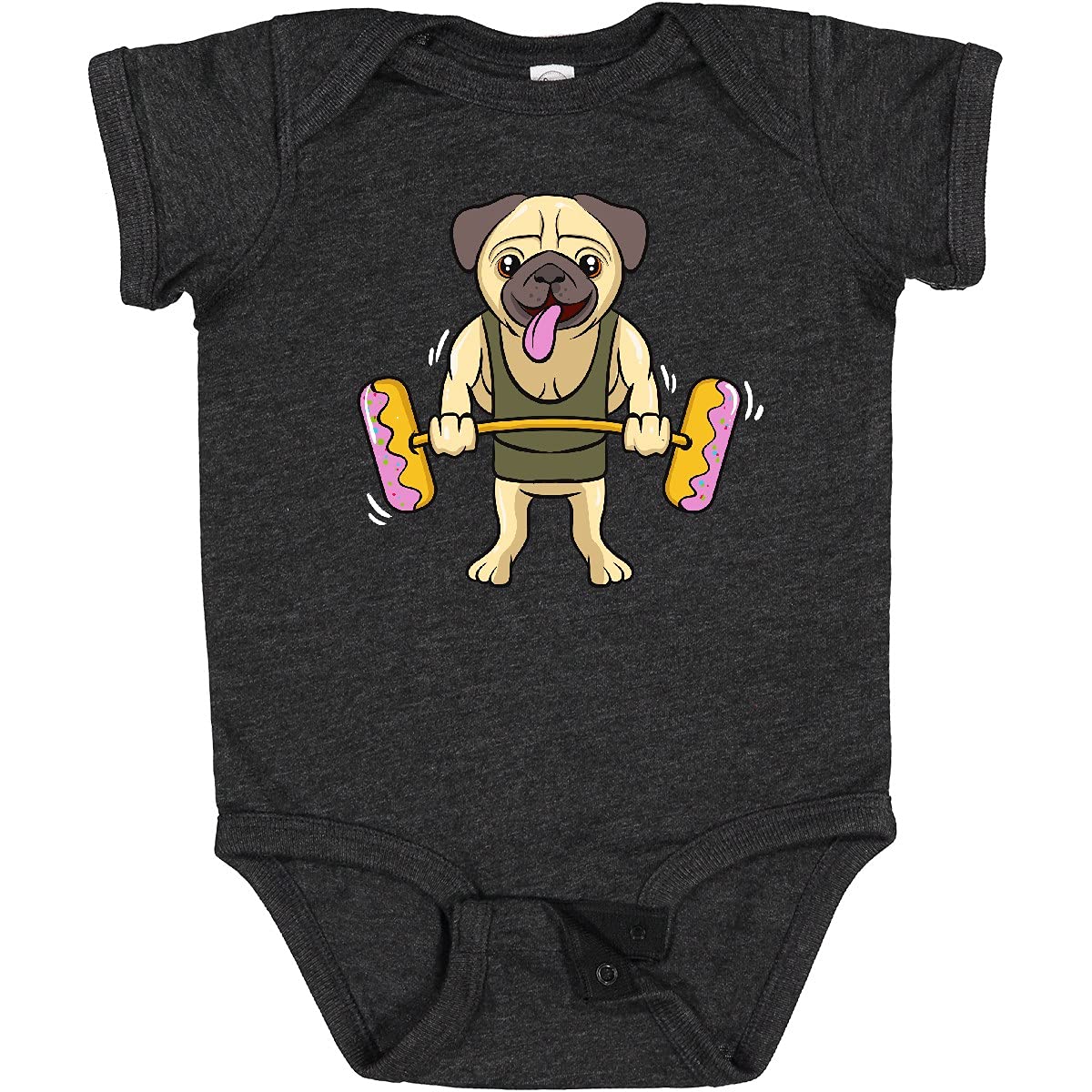 Inktastic Pug Dog Donut Gym Workout Baby Bodysuit - Cute Pug Puppy & Donut Print Onesie for Infants & Toddlers - Perfect for Workout, Gym, Playtime & Casual Wear