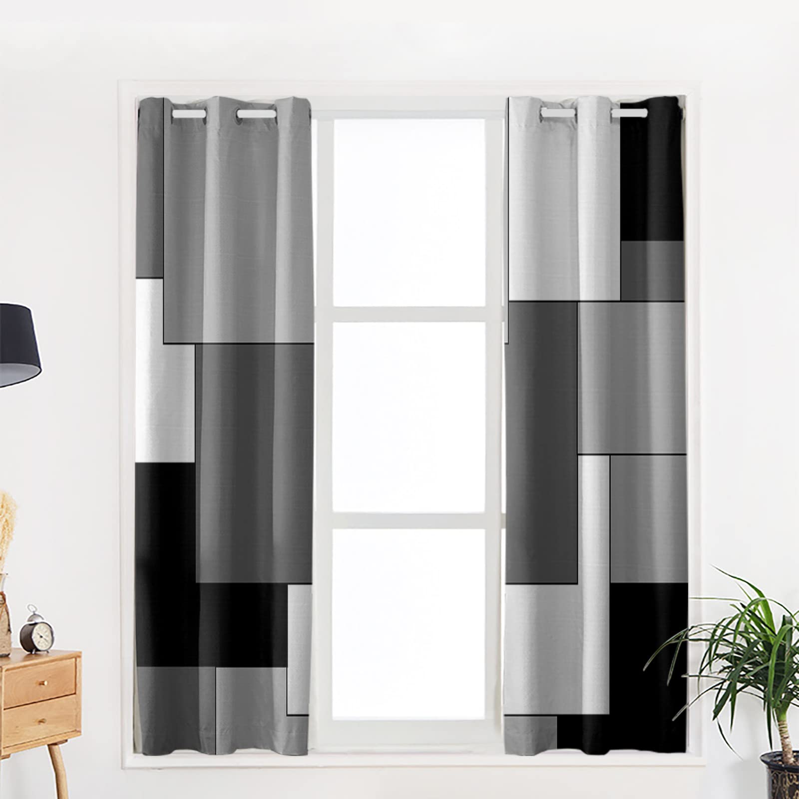 Mid Century Modern Blackout Curtains - Geometric Abstract Art Thermal Insulated Room Darkening Drapes for Living Room & Bedroom (2 Panels, 52x63 Inches) - Perfect for Home Decor, Sun Protection and Energy Efficiency