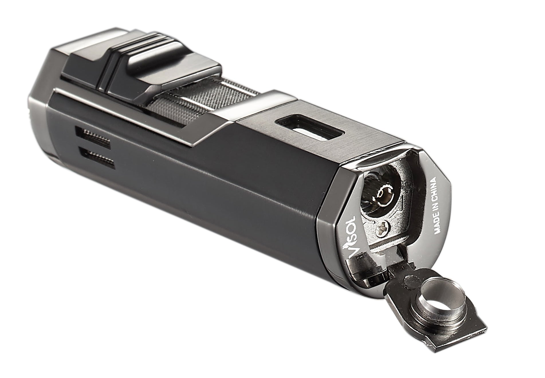 Premium Visol Andes Triple Torch Cigar Lighter in Gun Metal - Windproof Butane Lighter for Cigars, Cigarettes & Outdoor Use (Camping, BBQ, Hiking)