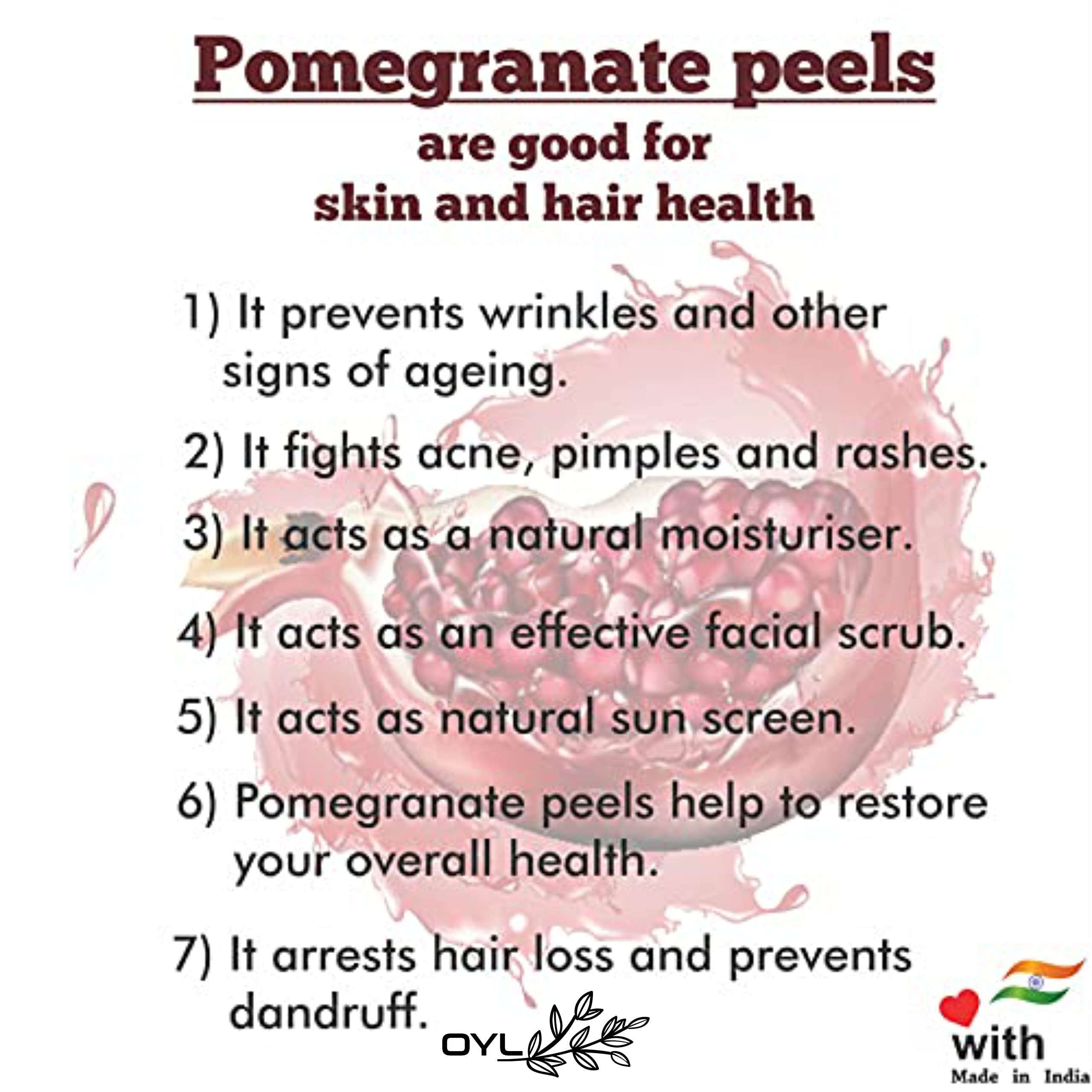 OYL Natural Pomegranate Peel Powder (Anar Powder) - 100% Pure & Chemical Free for Skin Brightening, Acne Treatment, Wrinkle Reduction & Hair Care - 100g | DIY Face Masks, Hair Growth & Natural Beauty Solutions