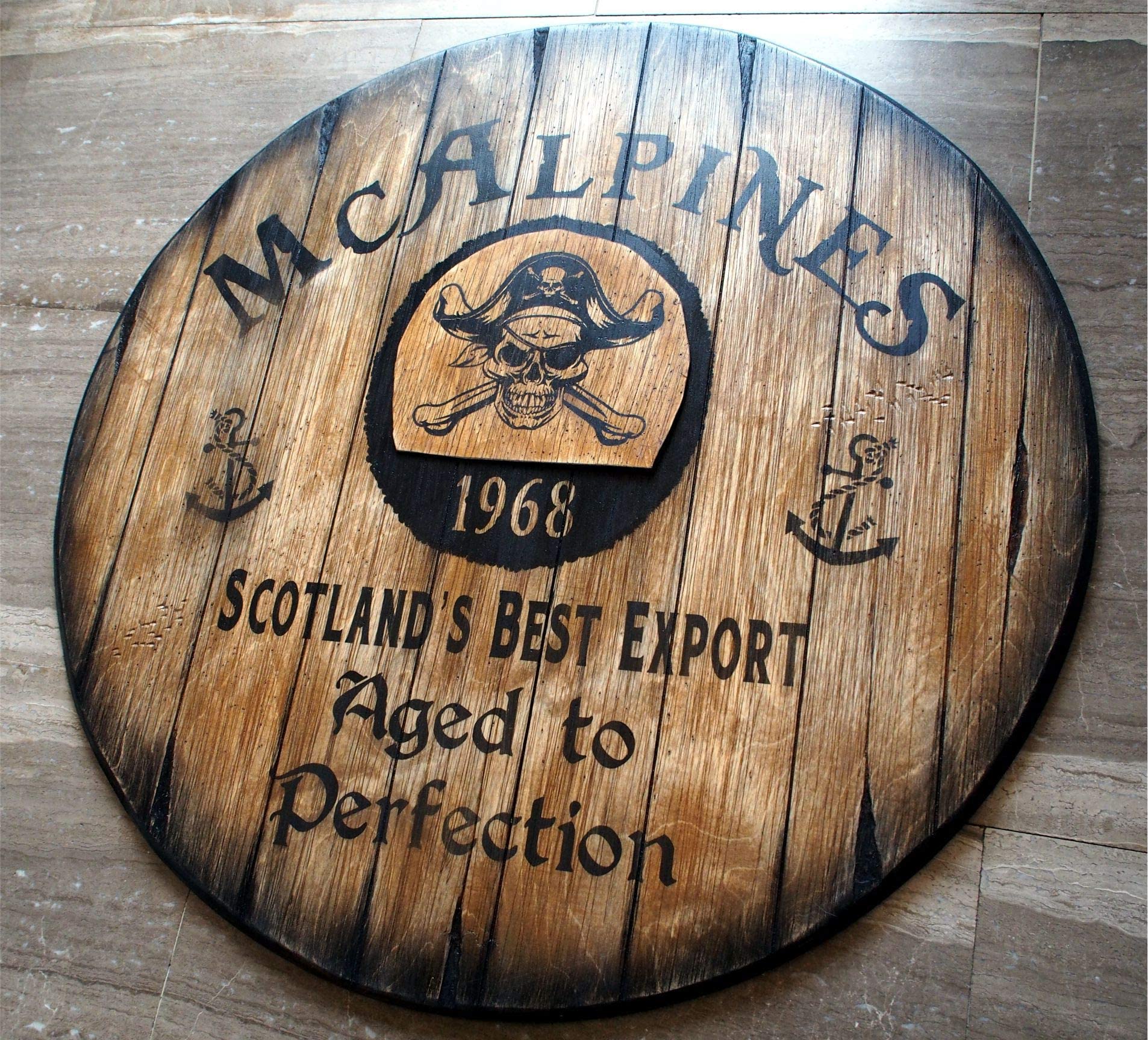 Custom Wooden Wall Sign Inspired by Old Rum Barrel Tops - Personalized Rustic Home Decor for Living Room, Home Bar, Man Cave & Kitchen - Handmade Wood Art for Unique Gifts & Cozy Spaces