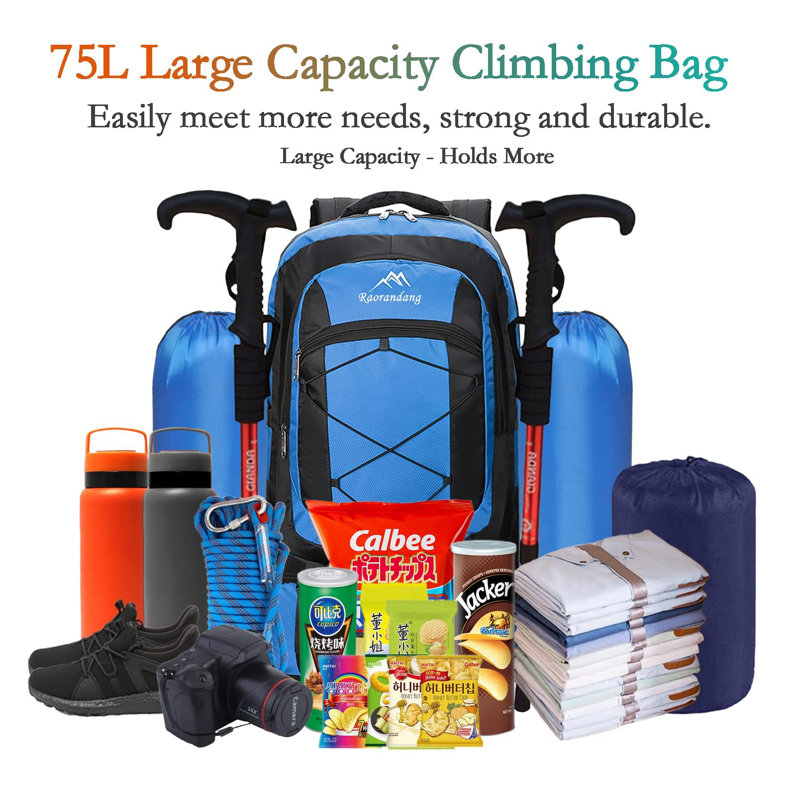 **75L Waterproof Lightweight Hiking Backpack - Durable Large Capacity Travel Backpack for Camping, Trekking & Outdoor Adventures**