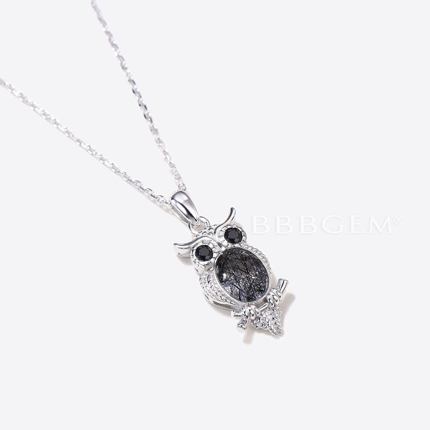 Natural Black Rutilated Quartz Oval Cut Owl Pendant Three Stone Necklace - Perfect for Spiritual Healing, Boho Jewelry & Unique Gift Giving