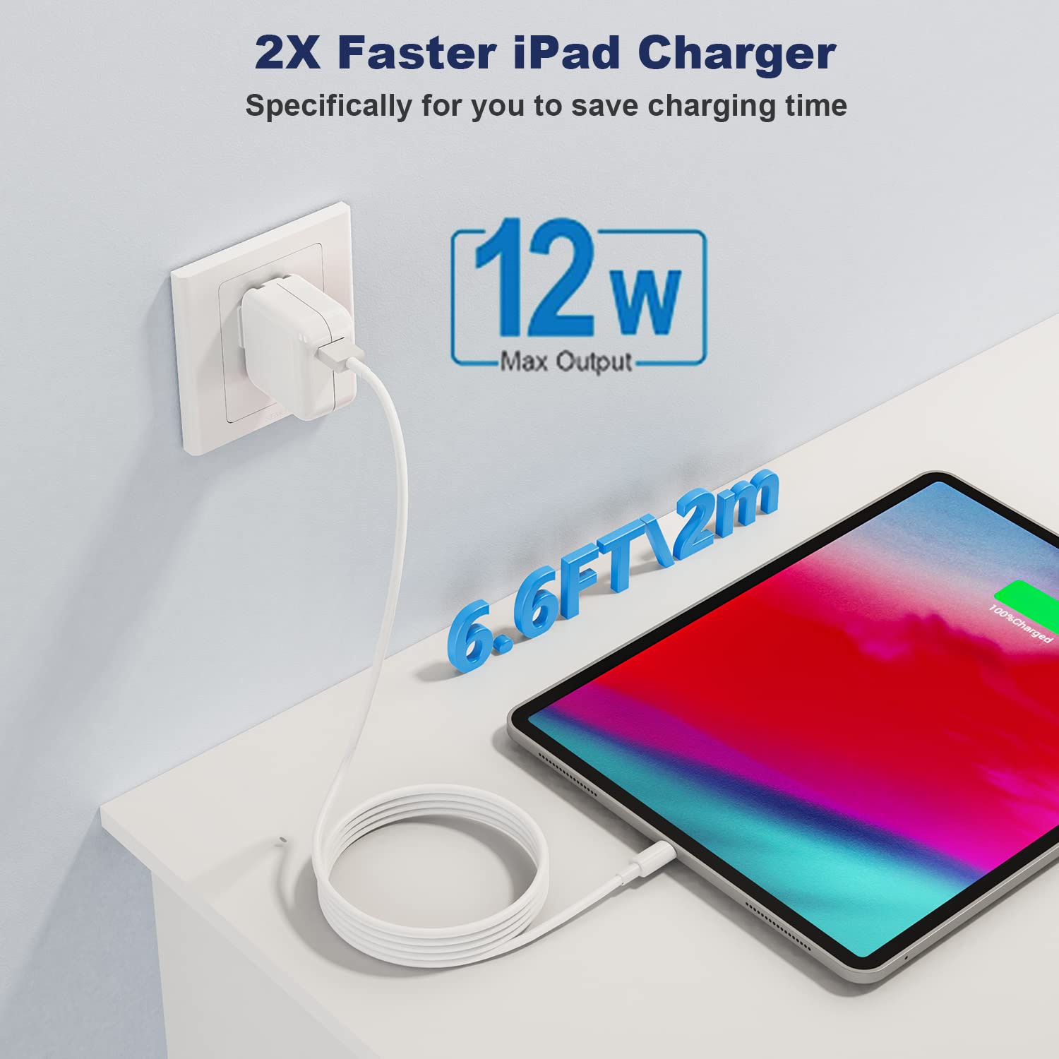 Apple Certified Fast Charger for iPhone & iPad - 2 Pack 6FT USB to Lightning Cable with 12W Foldable Wall Plug - Compatible with iPad Pro/Air, iPhone 11/12/13/14 - Perfect for Travel, Home & Office Charging