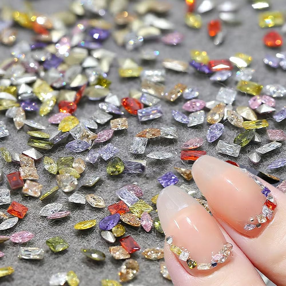100pcs Mini Nail Rhinestones - Colorful Zircon 3D Pointed Bottom Nail Gems for Nail Art, Manicure & Crafting | DIY Nail Design, Wedding, Party & Salon Use