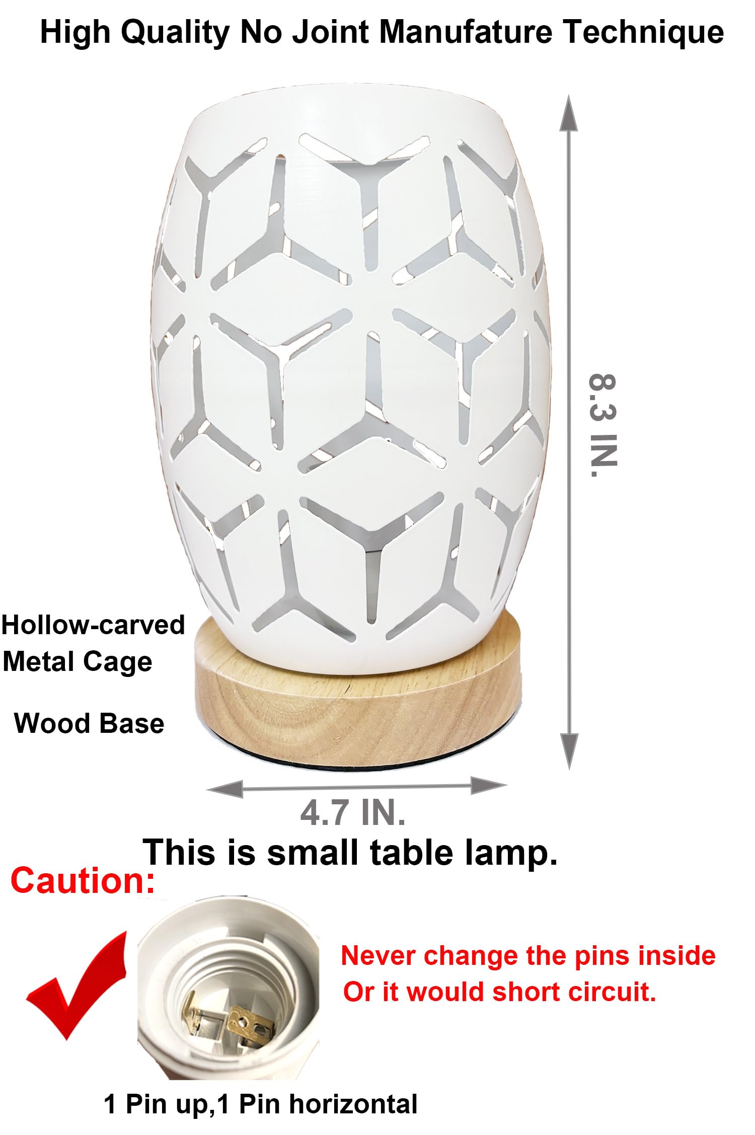 AFORTLO Boho Table Lamp - Small Wood Base with Hollow-Carved Metal Cage, Decorative Night Light for Bedroom, Living Room, Office & Nightstand - Includes Bulb (Rhombus Shape) | Perfect for Reading Nooks, Romantic Ambience & Home Office Lighting