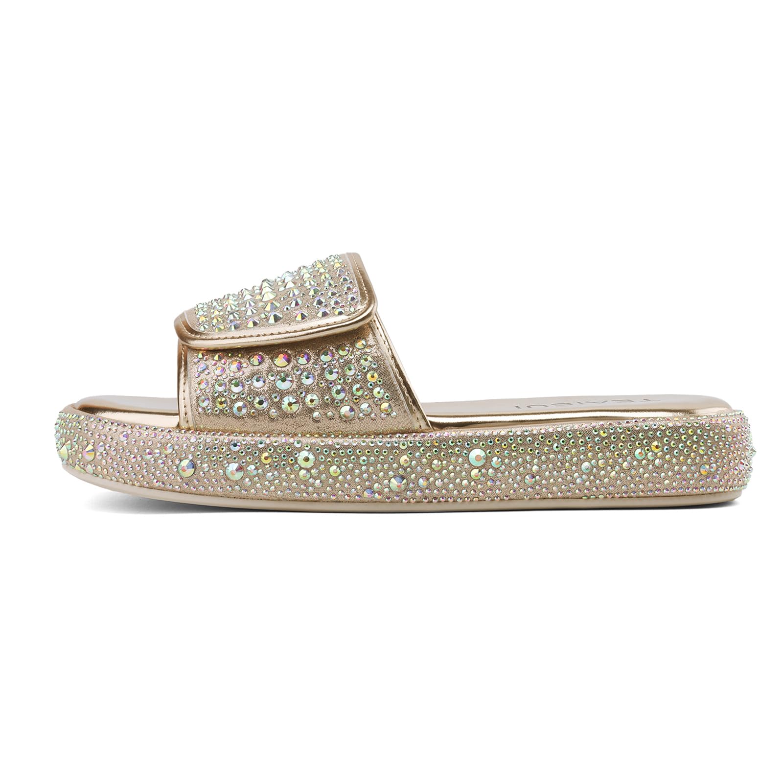 Sparkly Pearl Platform Sandals for Women - Comfortable Dressy Slip-On Open Toe Beach Sandals | White Summer Casual Shoes for Weddings, Parties & Vacation Wear
