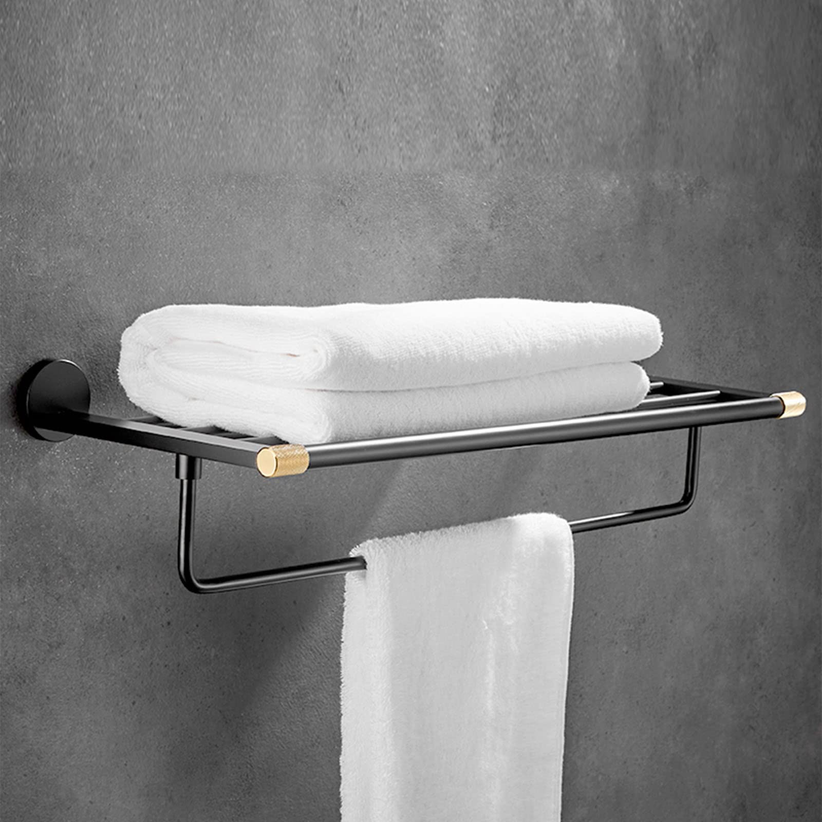 5-Piece Black Gold Bathroom Towel Rack Set - Wall Mounted Brass Towel Bar, Toilet Paper Holder & Towel Ring Kit | Bathroom Hardware Accessories for Modern Home Decor