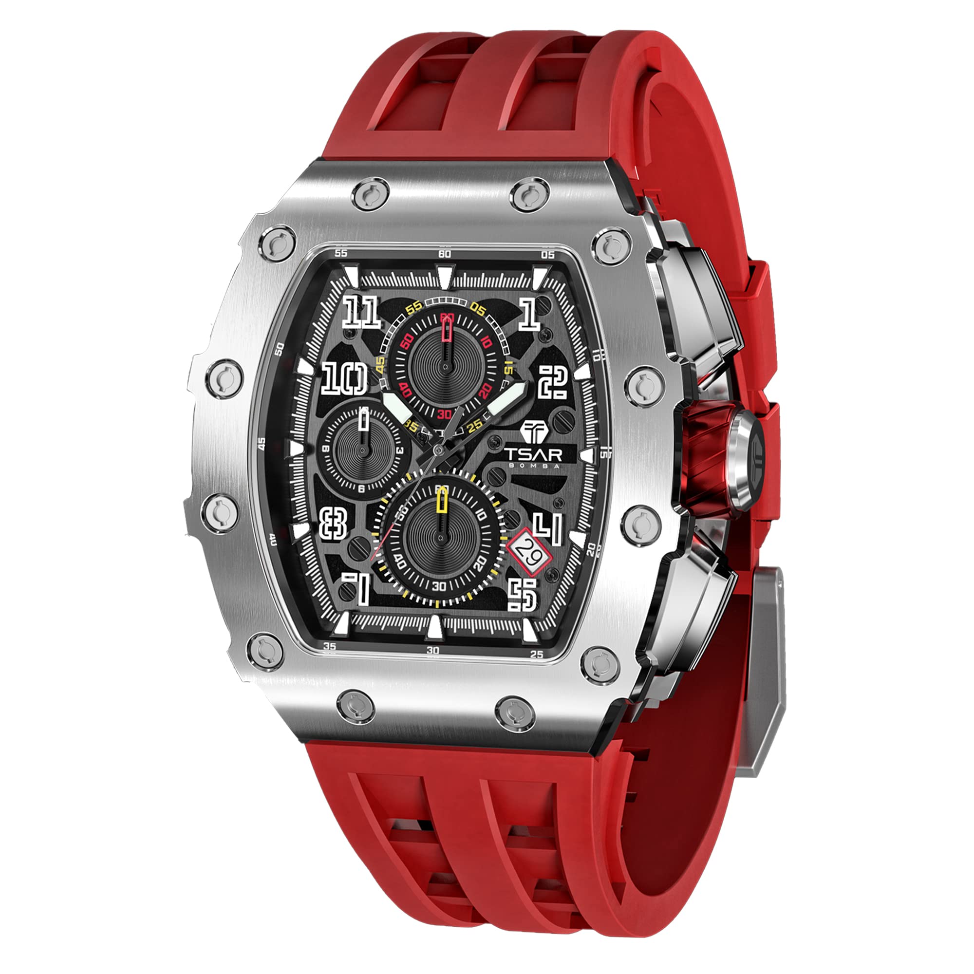 Luxury Men's Watch TSAR BOMBA - Japanese Quartz Movement, 50M Waterproof, Stainless Steel Case, Sapphire Glass with Chronograph & Date - Unique Fashion Gift for Men | Perfect for Business, Formal Events & Everyday Wear