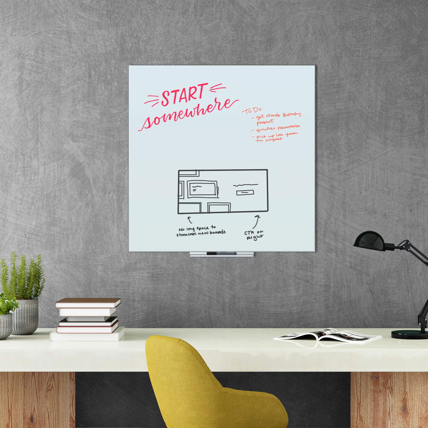 U Brands 3976U00-01 36x36 Inch Floating Glass Dry Erase Board - White Framed Wall Whiteboard for Office, Classroom & Home Use - Perfect for Presentations, Notes & Planning
