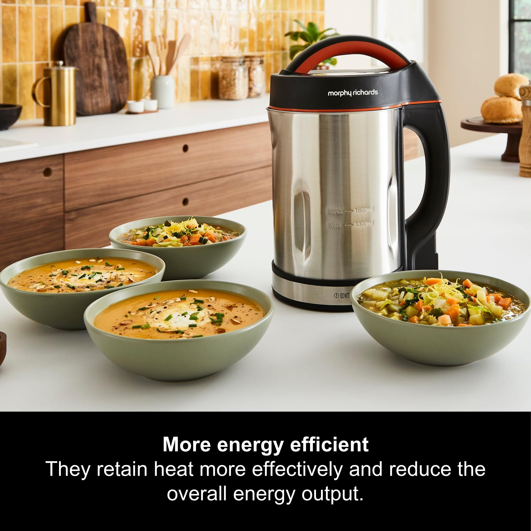 Morphy Richards 1.6L Stainless Steel Soup Maker with Multi-Settings, LED Display & 1000W Motorized Blade - Perfect for Homemade Soups, Smoothies and Baby Food (Model 48822)
