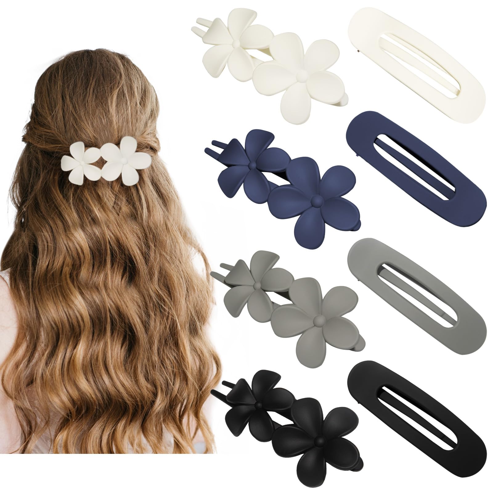 Matte Flower Hair Clips for Women - 2 Style Alligator Clamps for All Hair Types | Perfect for Office & Daily Use