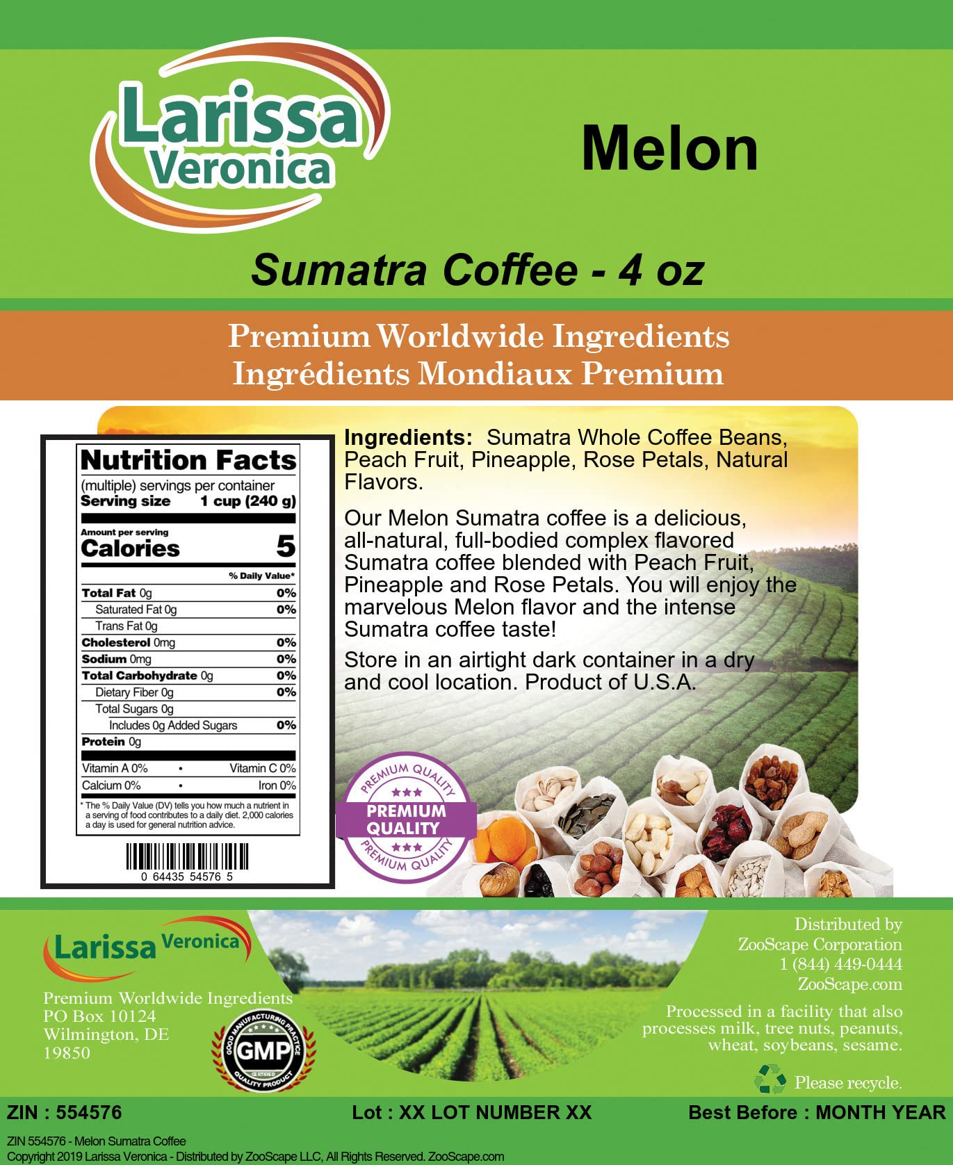Premium Melon Sumatra Coffee - 100% Arabica Whole Bean, Naturally Flavored, Gourmet Specialty Coffee (4 oz) - Perfect for Home Brewing, Gifts & Coffee Enthusiasts