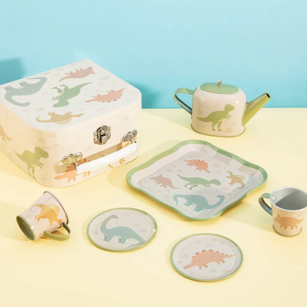 Sass & Belle Dino Tea Set for Two - Cute Dinosaur Themed Porcelain Tea Cups with Saucers - Perfect for Afternoon Tea, Bridal Shower Gifts & Cozy Home Decor