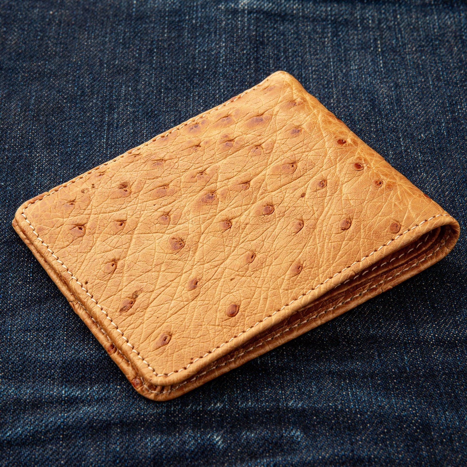 Genuine Ostrich Leather Bifold Wallet for Men - Tan Brown Luxury Slim Wallet - Perfect for Everyday Carry, Business & Travel