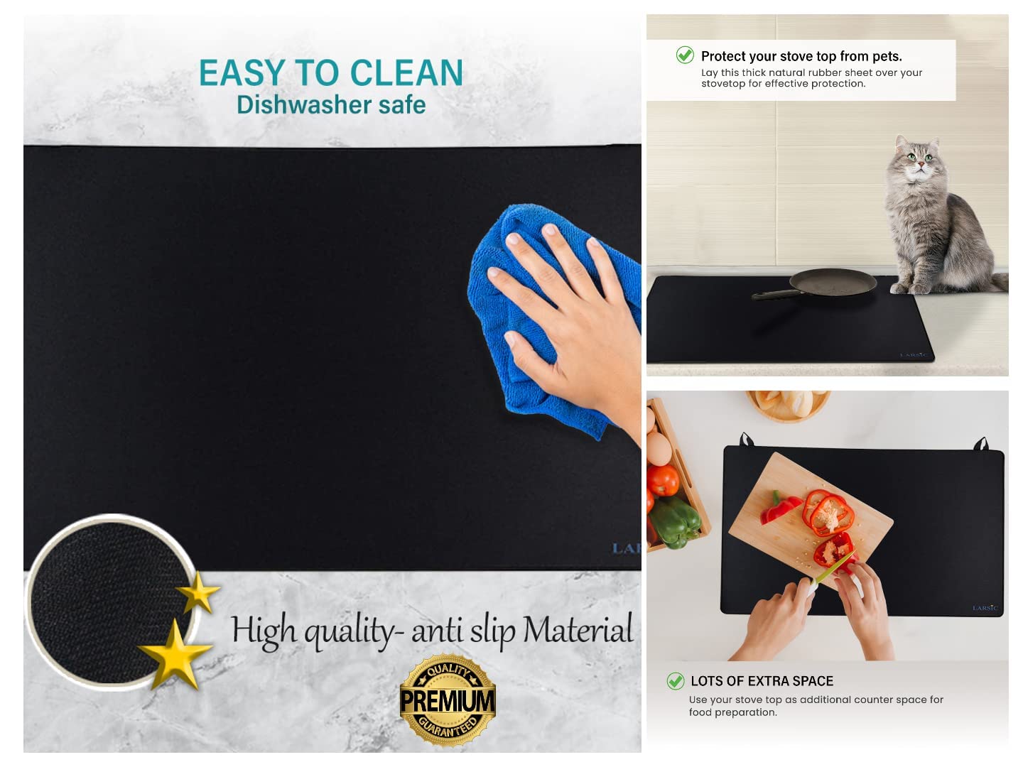 Larsic Stove Cover - 36x21 Inch Black Waterproof Anti-Slip Electric Stove Protector | Foldable Gap Cover for Washer Dryer Top | Prevents Scratches & Expands Counter Space | Perfect for Kitchen, Laundry Room & Small Apartments