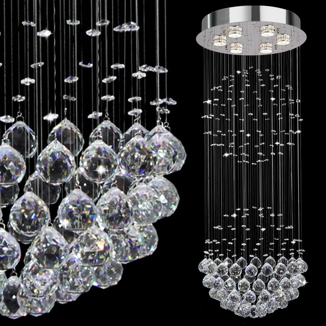 Modern 2-Ball Raindrop Crystal Chandelier - Flush Mount Cylinder Ceiling Light Fixture for Dining Room, Living Room, Kitchen, Foyer, Hallway & Bar | Elegant Lighting Solution for Home & Commercial Spaces | CRYSTOP