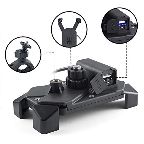 Universal Motorcycle Handlebar Phone Mount with USB Charger - Waterproof Smartphone Holder for iPhone Android - Perfect for Adventure Riding, Commuting & GPS Navigation